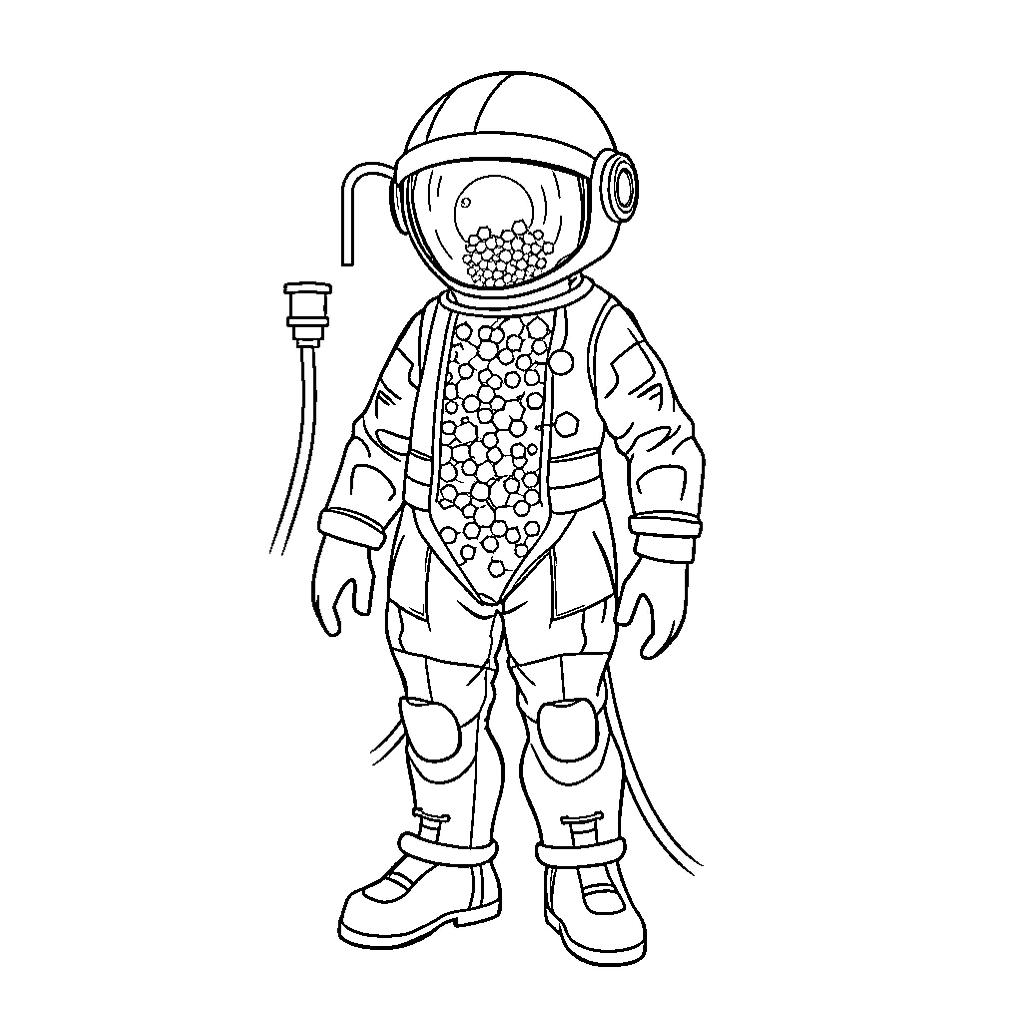 Bioprocess Suit: Astronaut in Protective Gear Coloring Page (free black-and-white line drawing printable PDF for all, from beginners to advanced learners, including children, teens, adults, and seniors)