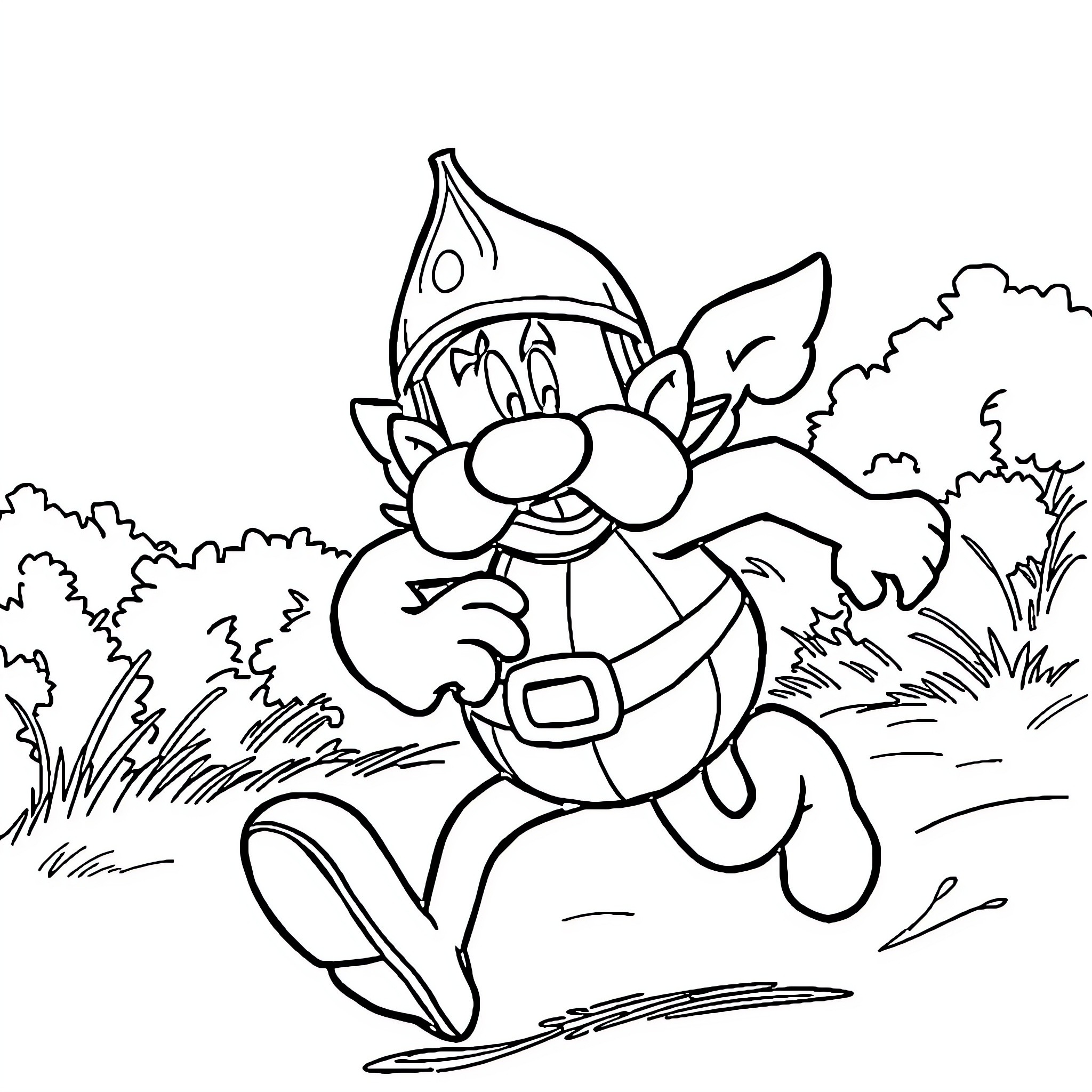 Asterix the Gallic Warrior Running Through the Forest Coloring Page (free black-and-white line drawing printable PDF for all, from beginners to advanced learners, including children, teens, adults, and seniors)