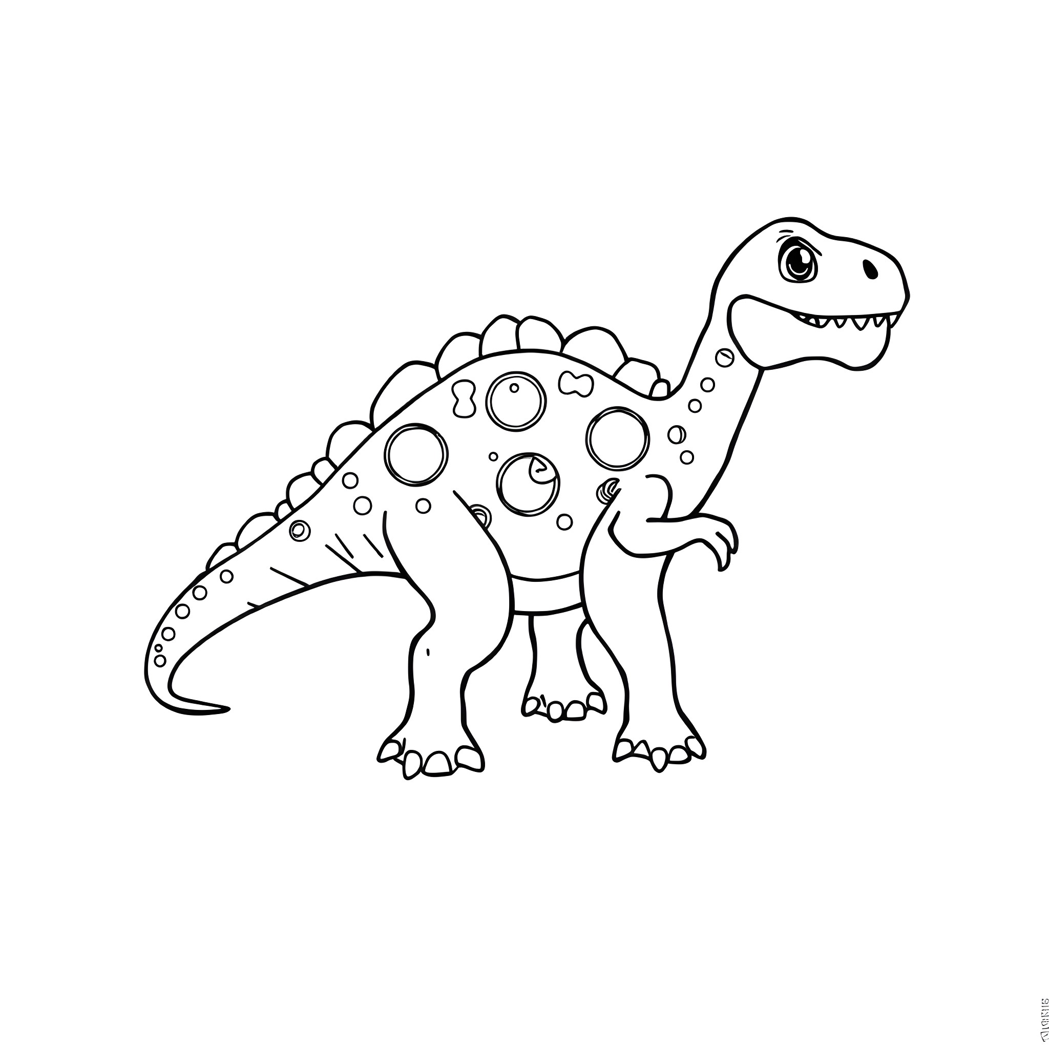 Dinosaur with playful expression Coloring Page (free black-and-white line drawing printable PDF for all, from beginners to advanced learners, including children, teens, adults, and seniors)