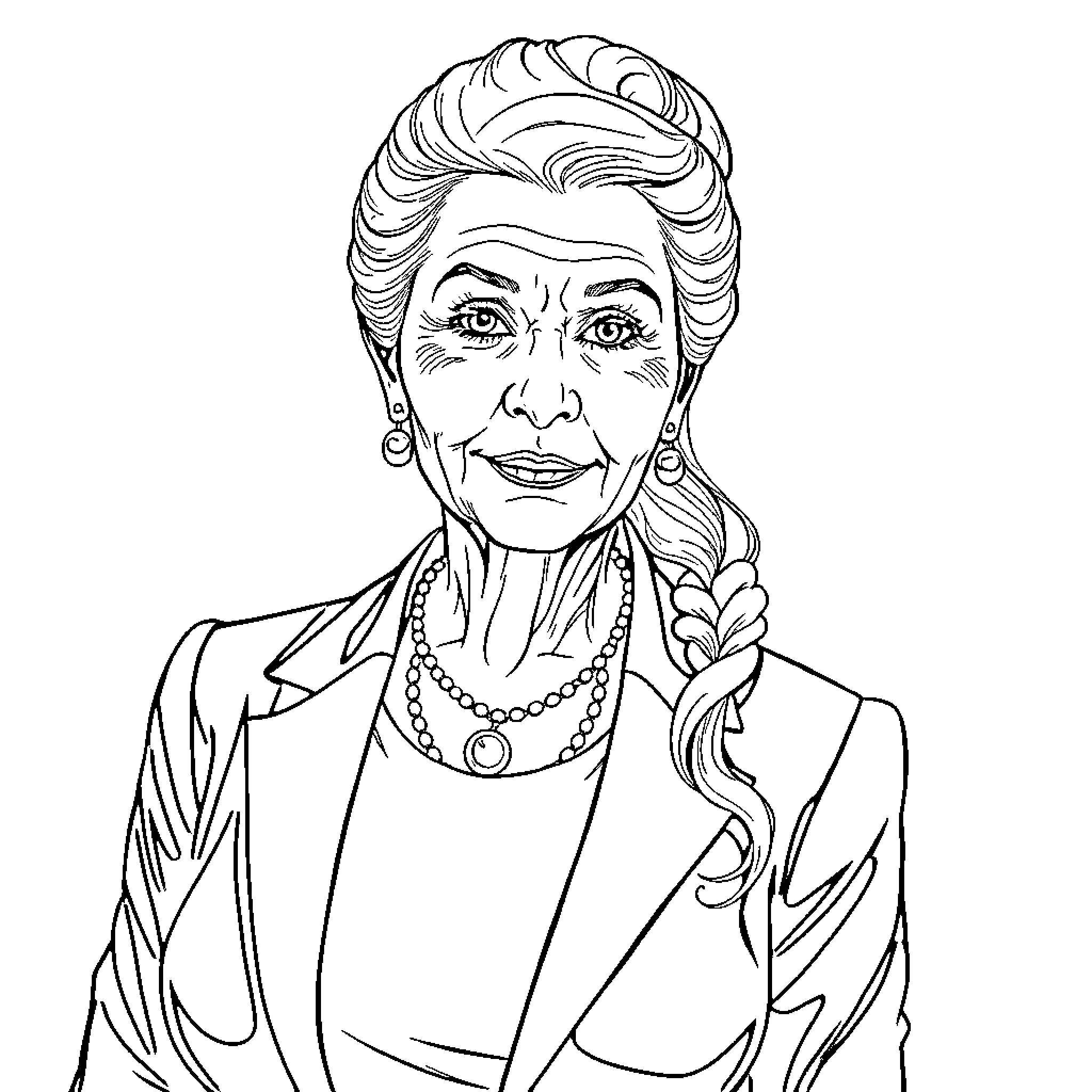 Personne portant un costume avec un collier de perles Coloring Page (free black-and-white line drawing printable PDF for all, from beginners to advanced learners, including children, teens, adults, and seniors)