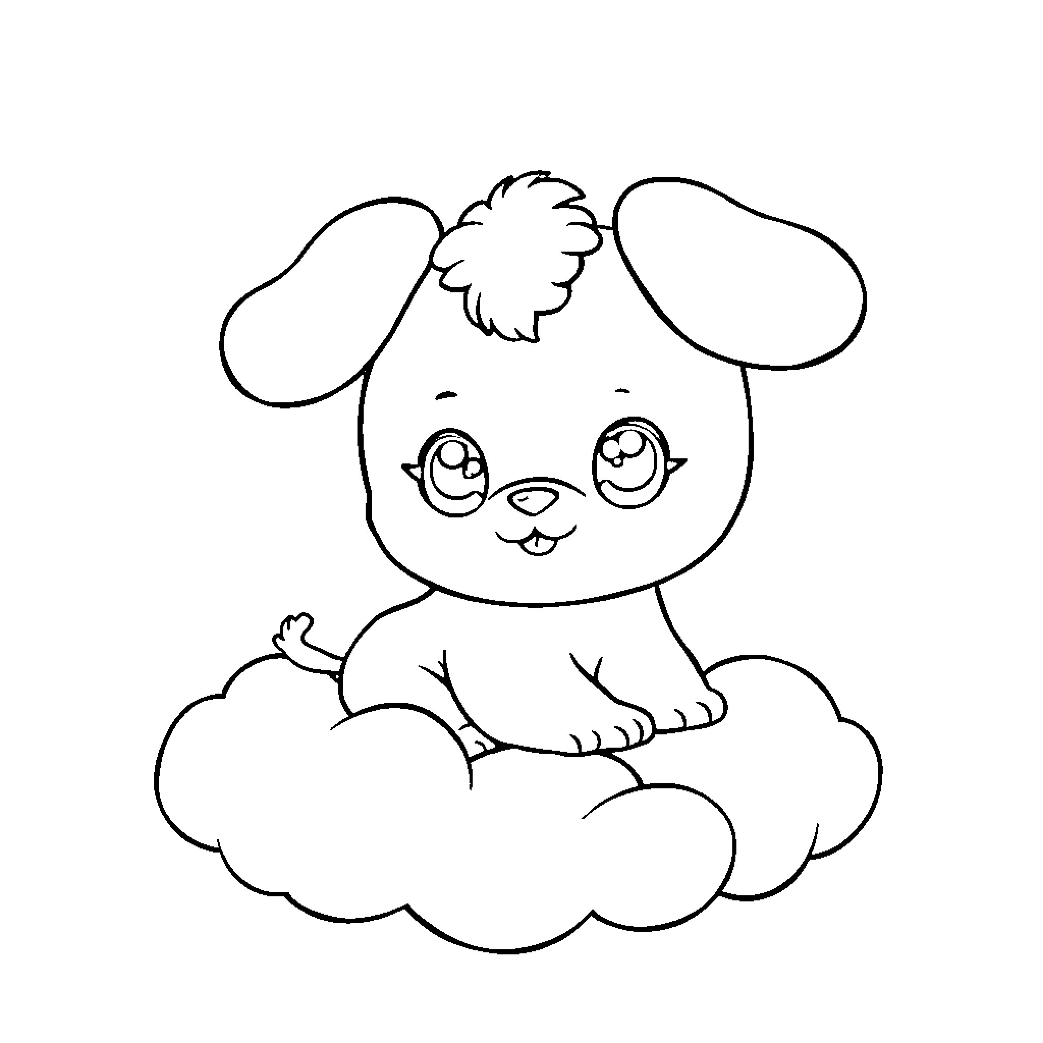 Cinnamoroll sitting on a cloud Coloring Page (free black-and-white line drawing printable PDF for all, from beginners to advanced learners, including children, teens, adults, and seniors)