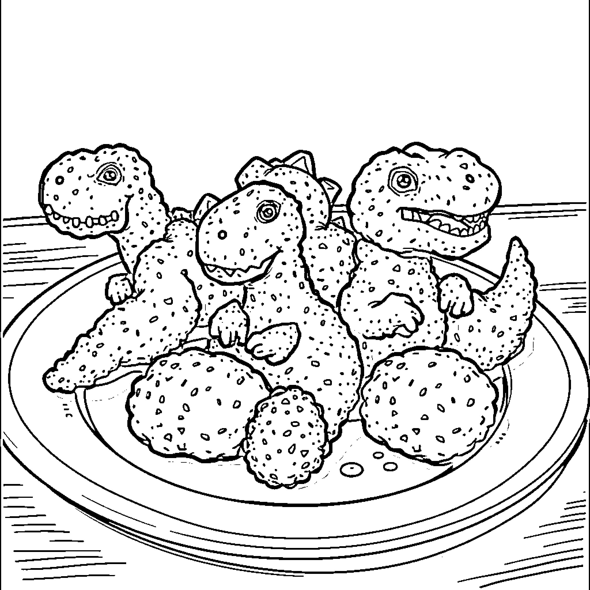 Dino Dinosaurs Enjoying a Tasty Meal Coloring Page (free black-and-white line drawing printable PDF for all, from beginners to advanced learners, including children, teens, adults, and seniors)