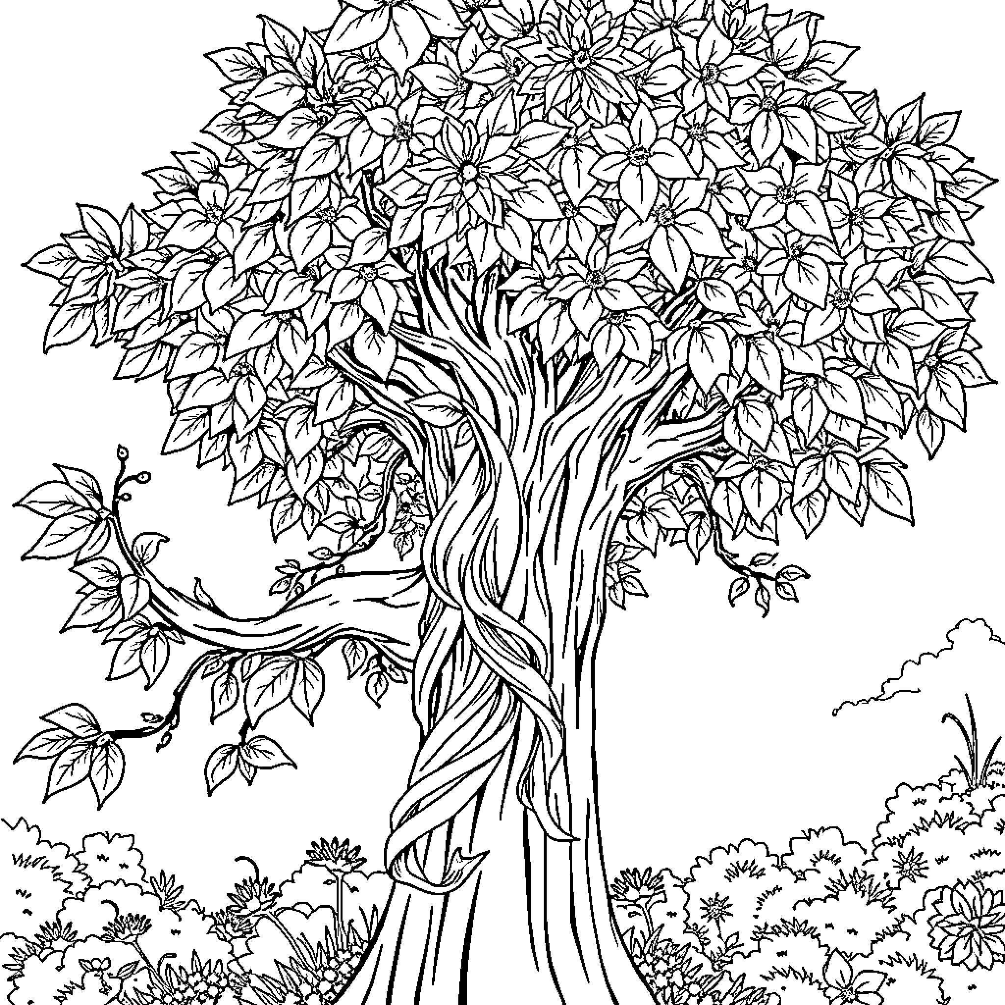 Rapunzel's Enchanting Garden Coloring Page (free black-and-white line drawing printable PDF for all, from beginners to advanced learners, including children, teens, adults, and seniors)