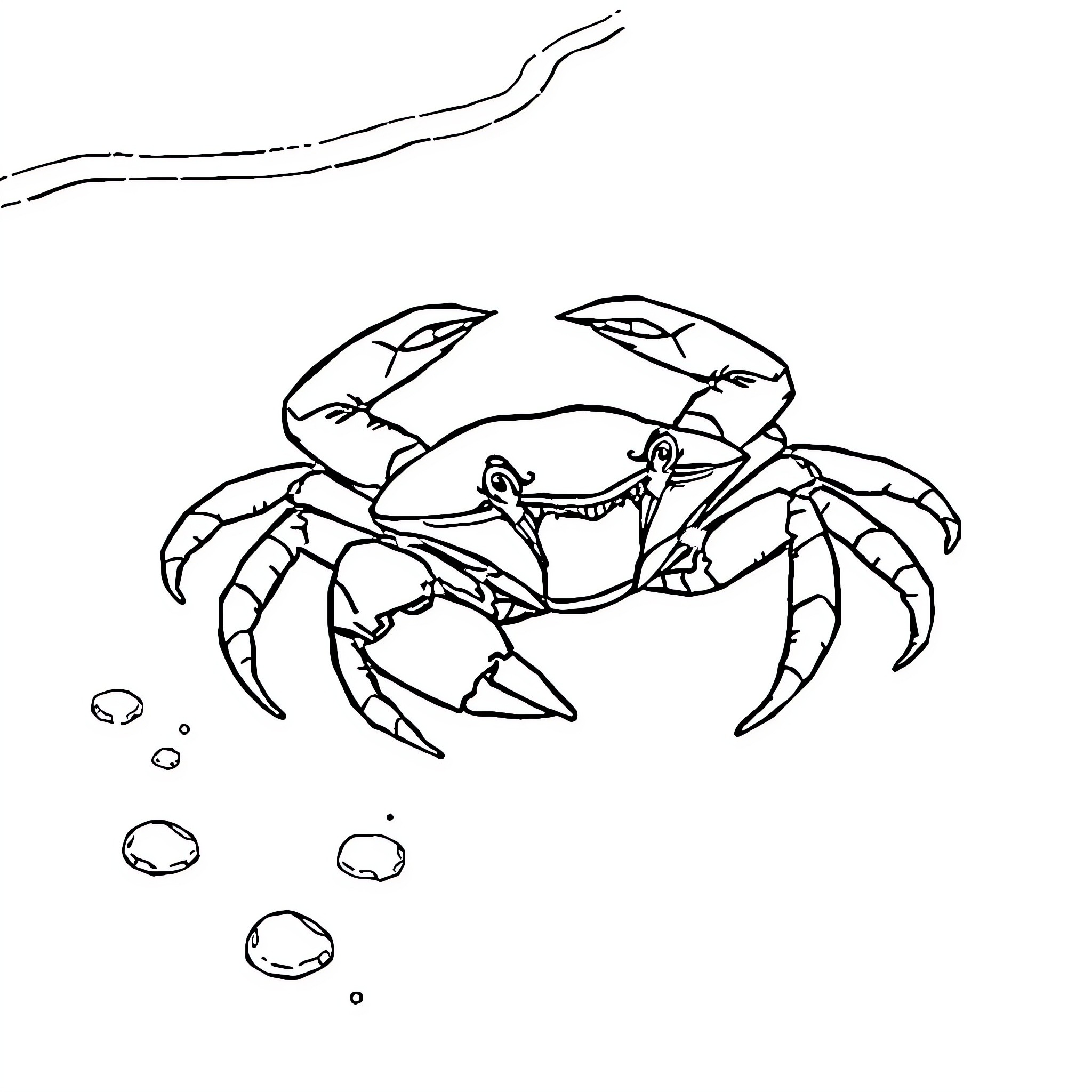 Crab crawling on the seafloor Coloring Page (free black-and-white line drawing printable PDF for all, from beginners to advanced learners, including children, teens, adults, and seniors)