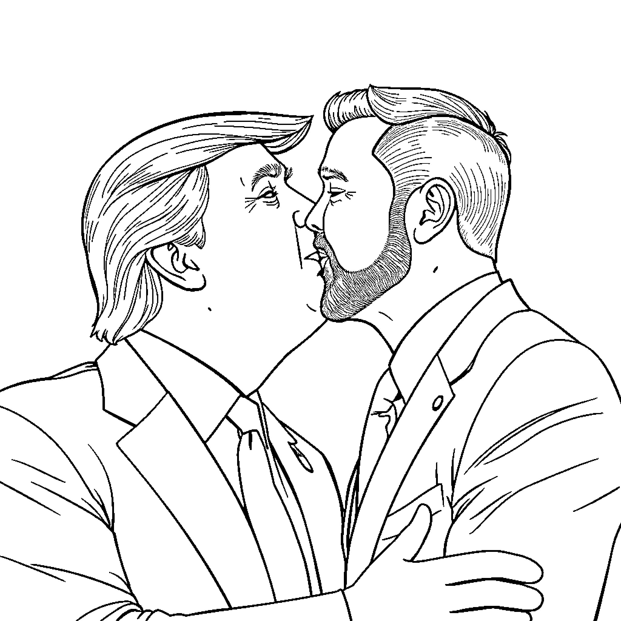 Trump confronting another man in heated discussion Coloring Page (free black-and-white line drawing printable PDF for all, from beginners to advanced learners, including children, teens, adults, and seniors)