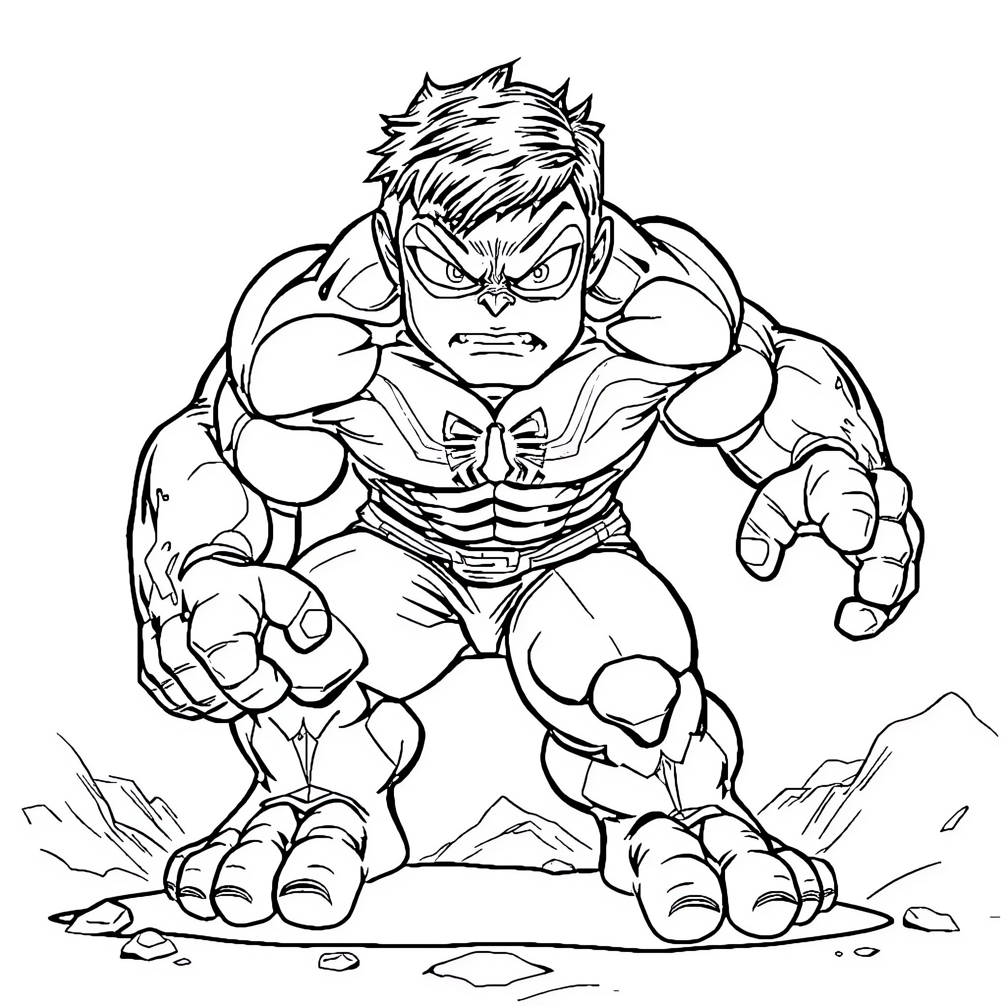 Hulk Smashing Through the Ground Coloring Page (free black-and-white line drawing printable PDF for all, from beginners to advanced learners, including children, teens, adults, and seniors)