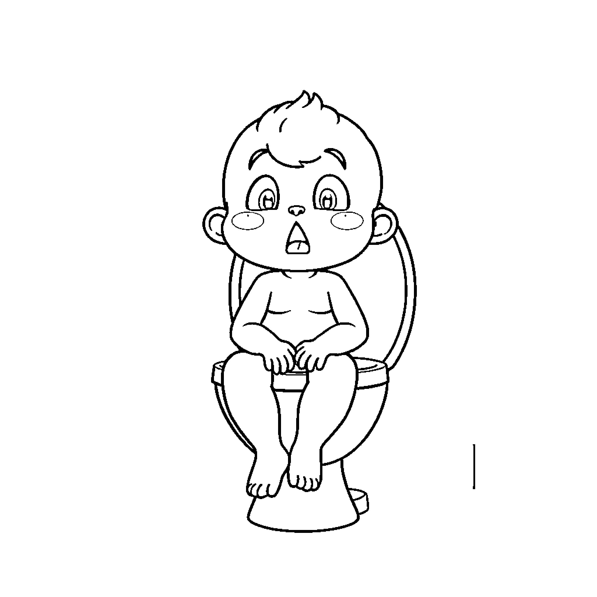 Labubu sitting on potty with surprised expression Coloring Page (free black-and-white line drawing printable PDF for all, from beginners to advanced learners, including children, teens, adults, and seniors)