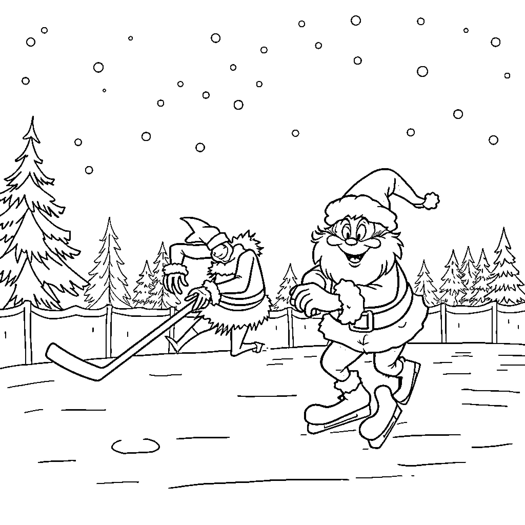 Grinch having fun in snowy winter wonderland Coloring Page (free black-and-white line drawing printable PDF for all, from beginners to advanced learners, including children, teens, adults, and seniors)
