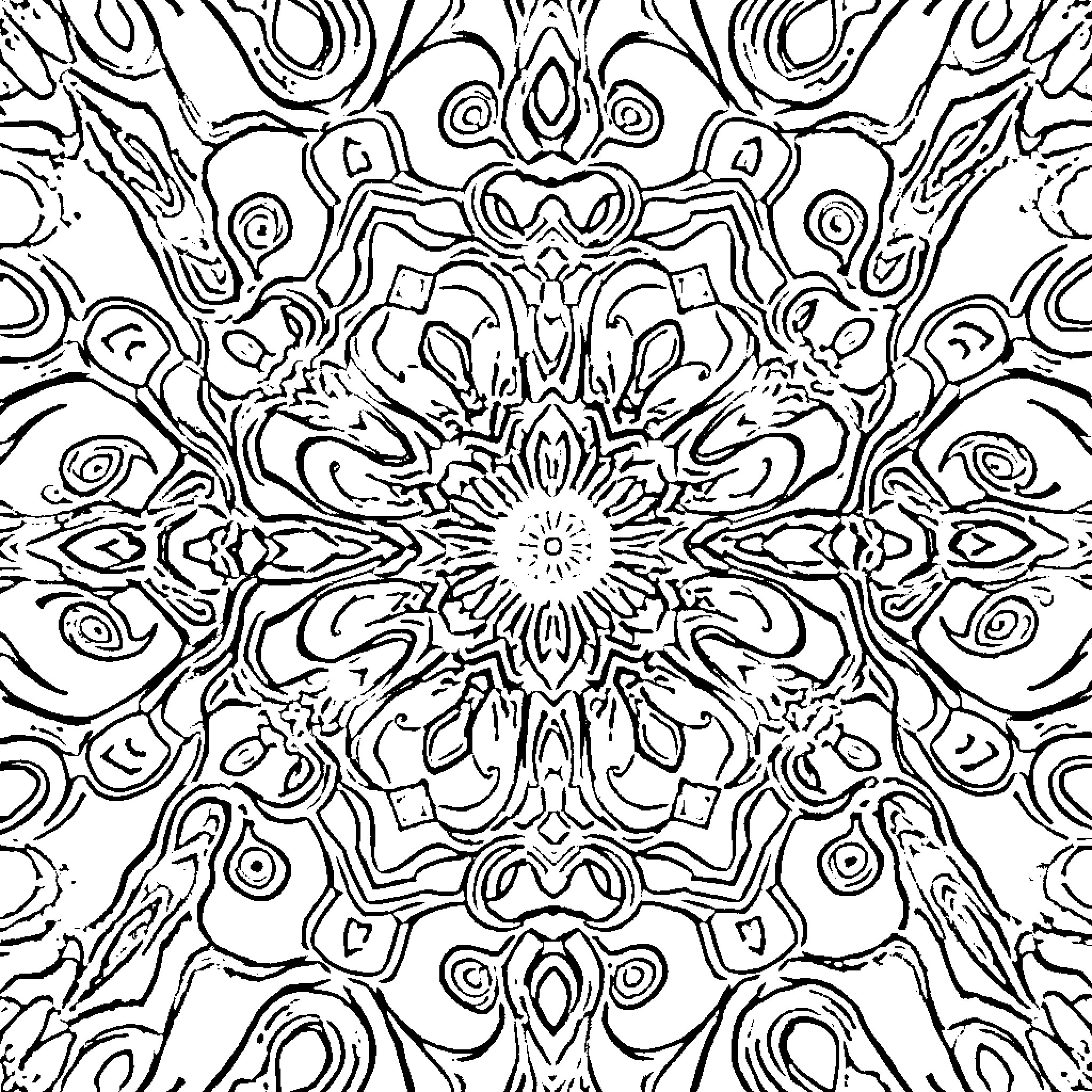 Kaleidoscope of Intricate Patterns and Shapes Coloring Page (free black-and-white line drawing printable PDF for all, from beginners to advanced learners, including children, teens, adults, and seniors)