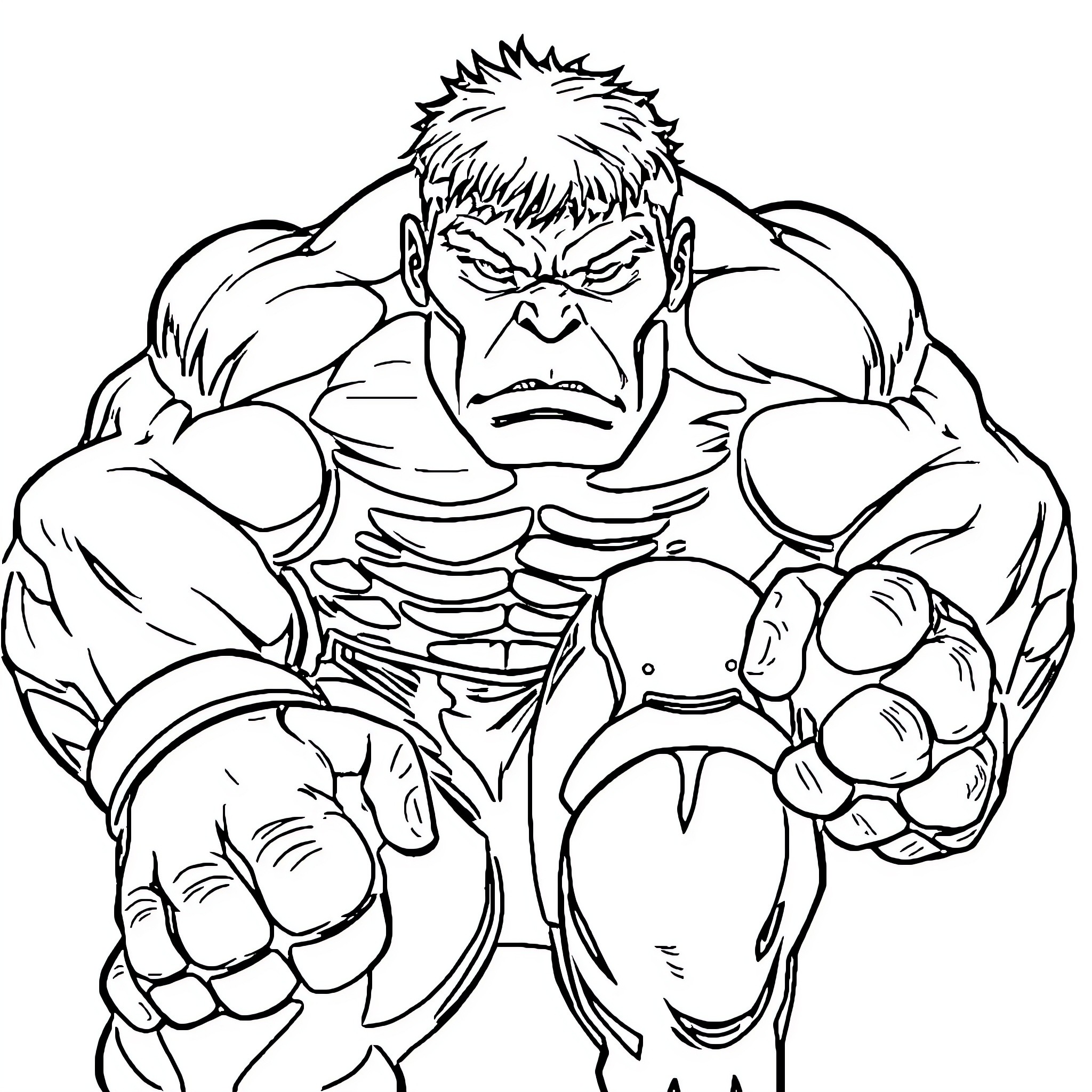 Hulk Superhero Unleashing Powerful Rage Coloring Page (free black-and-white line drawing printable PDF for all, from beginners to advanced learners, including children, teens, adults, and seniors)