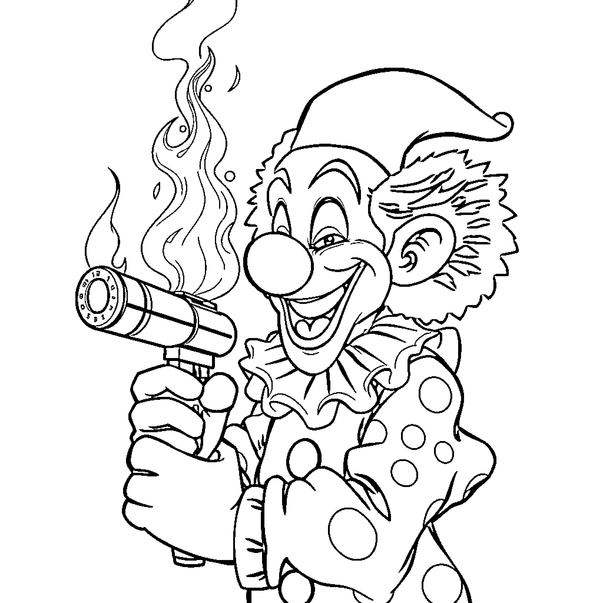 Clown Playing with Humorous Prop Coloring Page (free black-and-white line drawing printable PDF for all, from beginners to advanced learners, including children, teens, adults, and seniors)