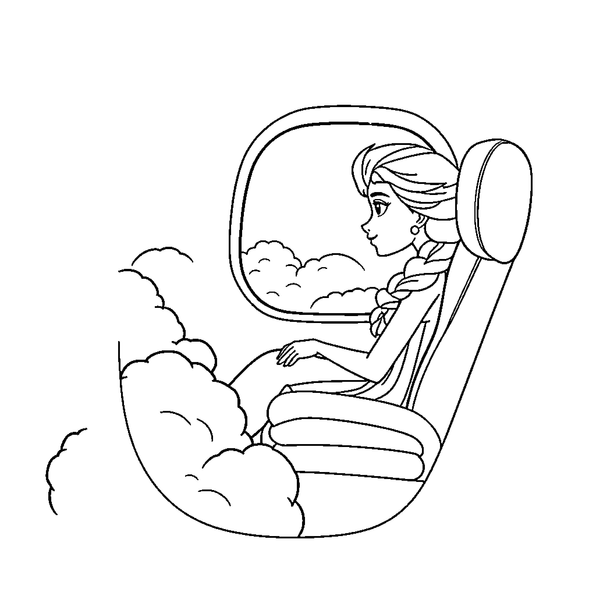 Elsa gazing out the window Coloring Page (free black-and-white line drawing printable PDF for all, from beginners to advanced learners, including children, teens, adults, and seniors)