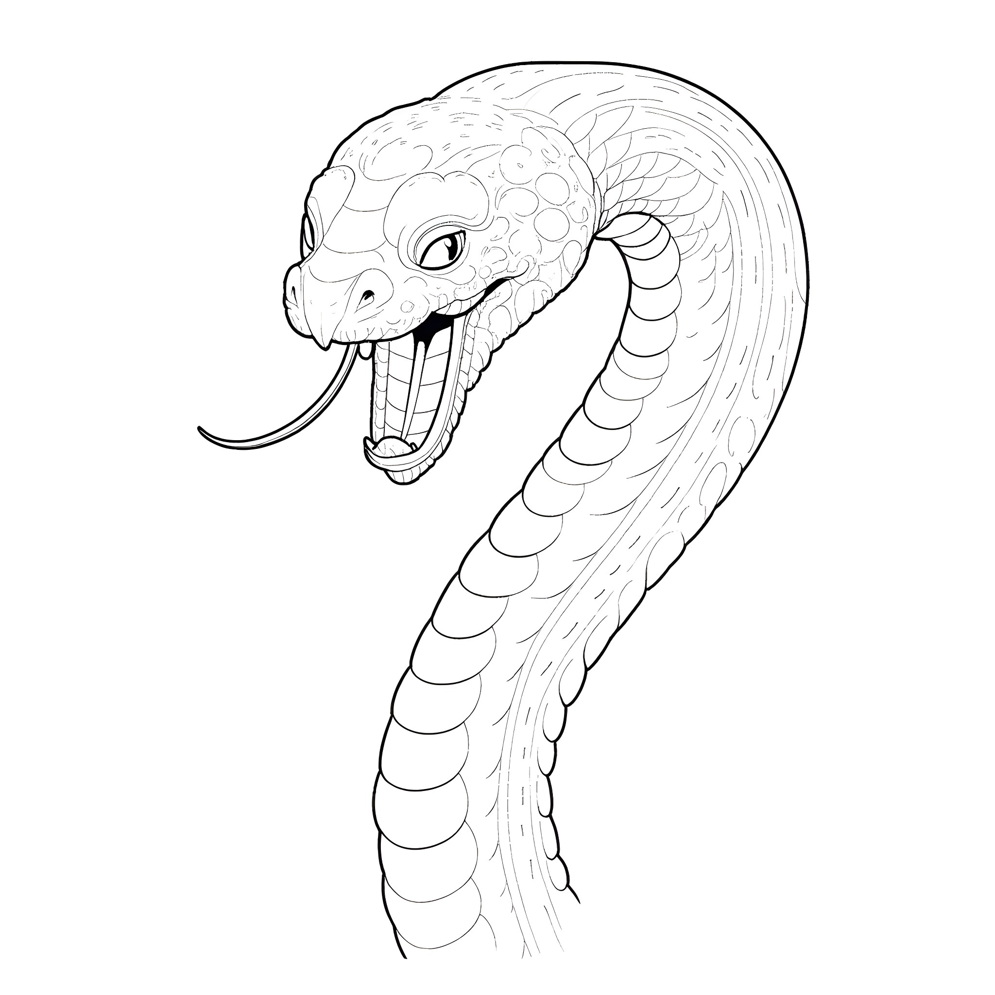 Cyborg Snake Slithering Menacingly Coloring Page (free black-and-white line drawing printable PDF for all, from beginners to advanced learners, including children, teens, adults, and seniors)