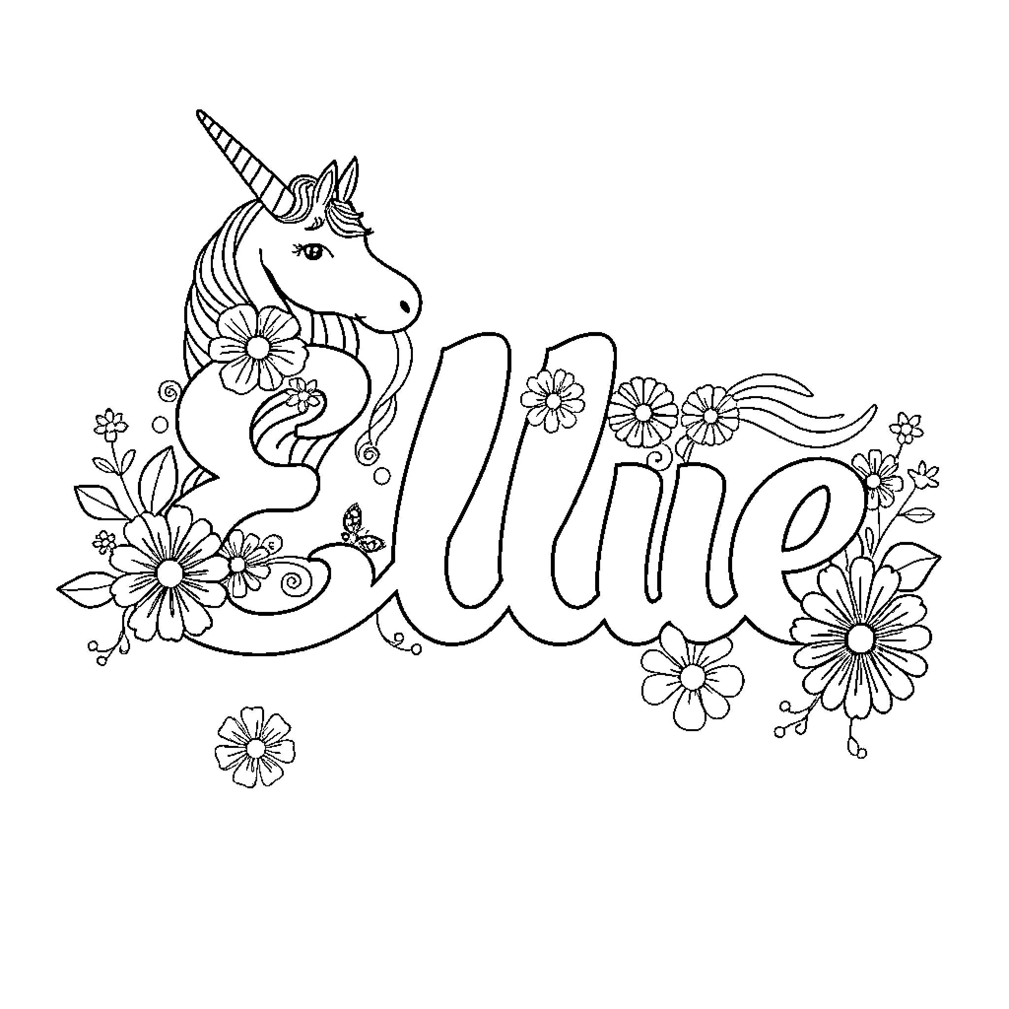 Unicorn surrounded by whimsical flowers and foliage Coloring Page (free black-and-white line drawing printable PDF for all, from beginners to advanced learners, including children, teens, adults, and seniors)