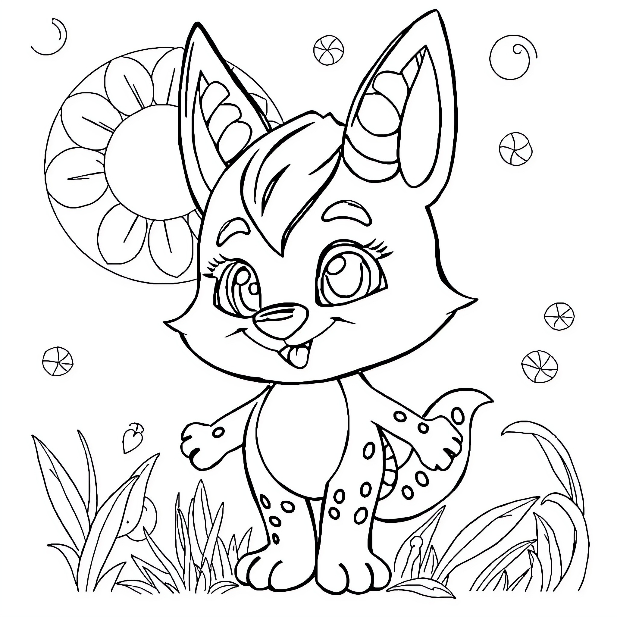 Mavuika's Playful Encounter in the Enchanted Garden Coloring Page (free black-and-white line drawing printable PDF for all, from beginners to advanced learners, including children, teens, adults, and seniors)