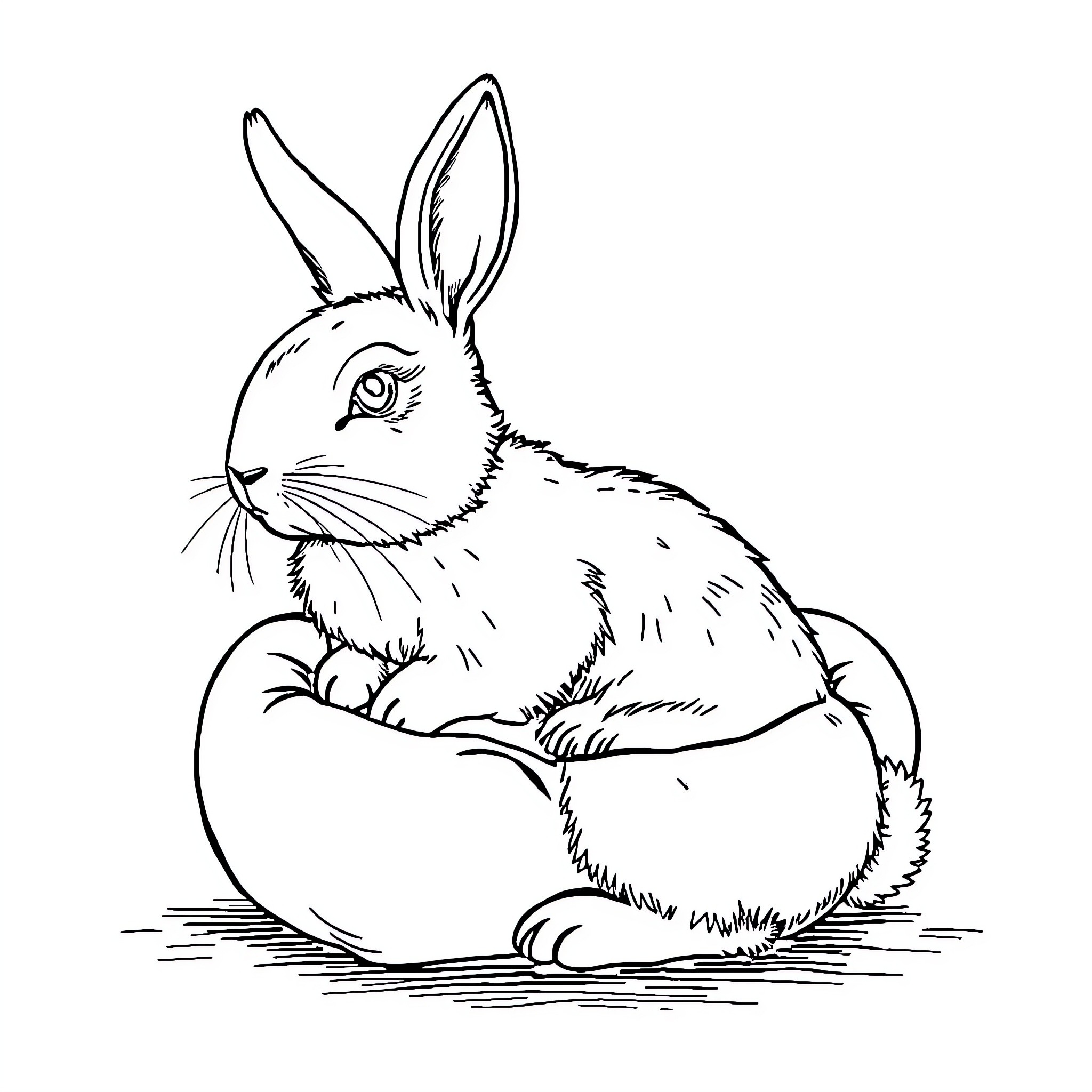 Rabbit sitting comfortably in a nest Coloring Page (free black-and-white line drawing printable PDF for all, from beginners to advanced learners, including children, teens, adults, and seniors)