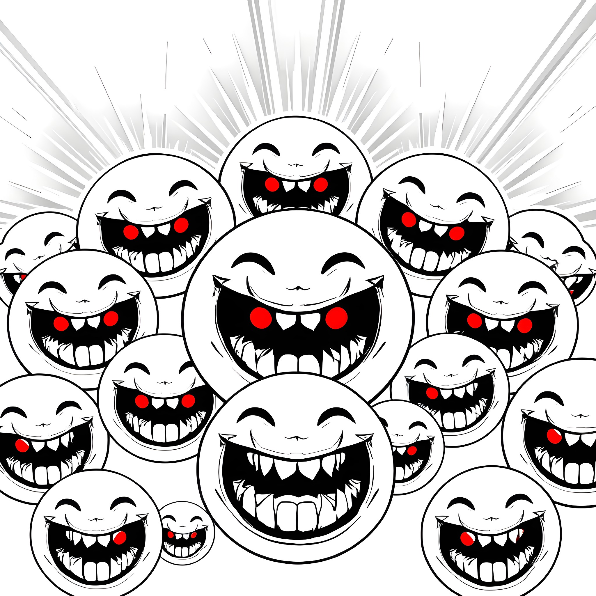 Smiley Faces Filled with Enthusiasm and Joy Coloring Page (free black-and-white line drawing printable PDF for all, from beginners to advanced learners, including children, teens, adults, and seniors)