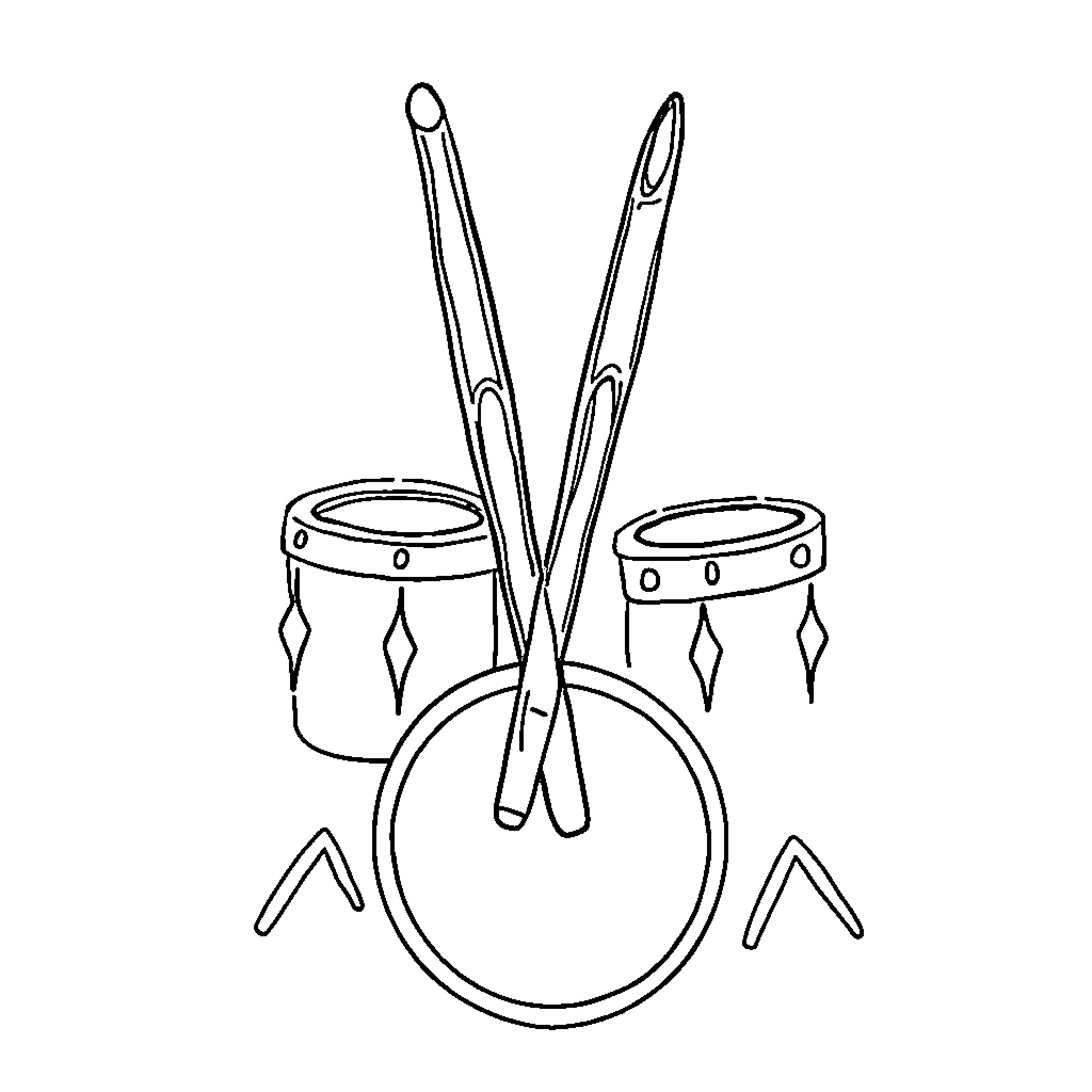 Drumstick and percussion instruments Coloring Page (free black-and-white line drawing printable PDF for all, from beginners to advanced learners, including children, teens, adults, and seniors)