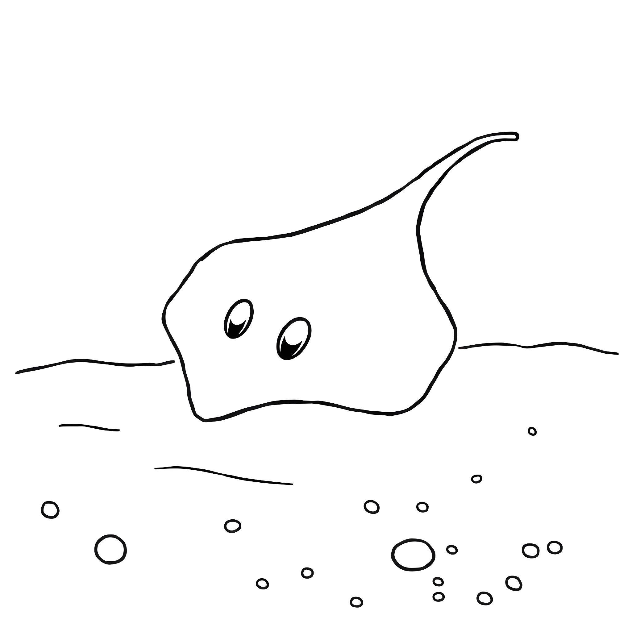 Stingray gliding gracefully through the ocean Coloring Page (free black-and-white line drawing printable PDF for all, from beginners to advanced learners, including children, teens, adults, and seniors)