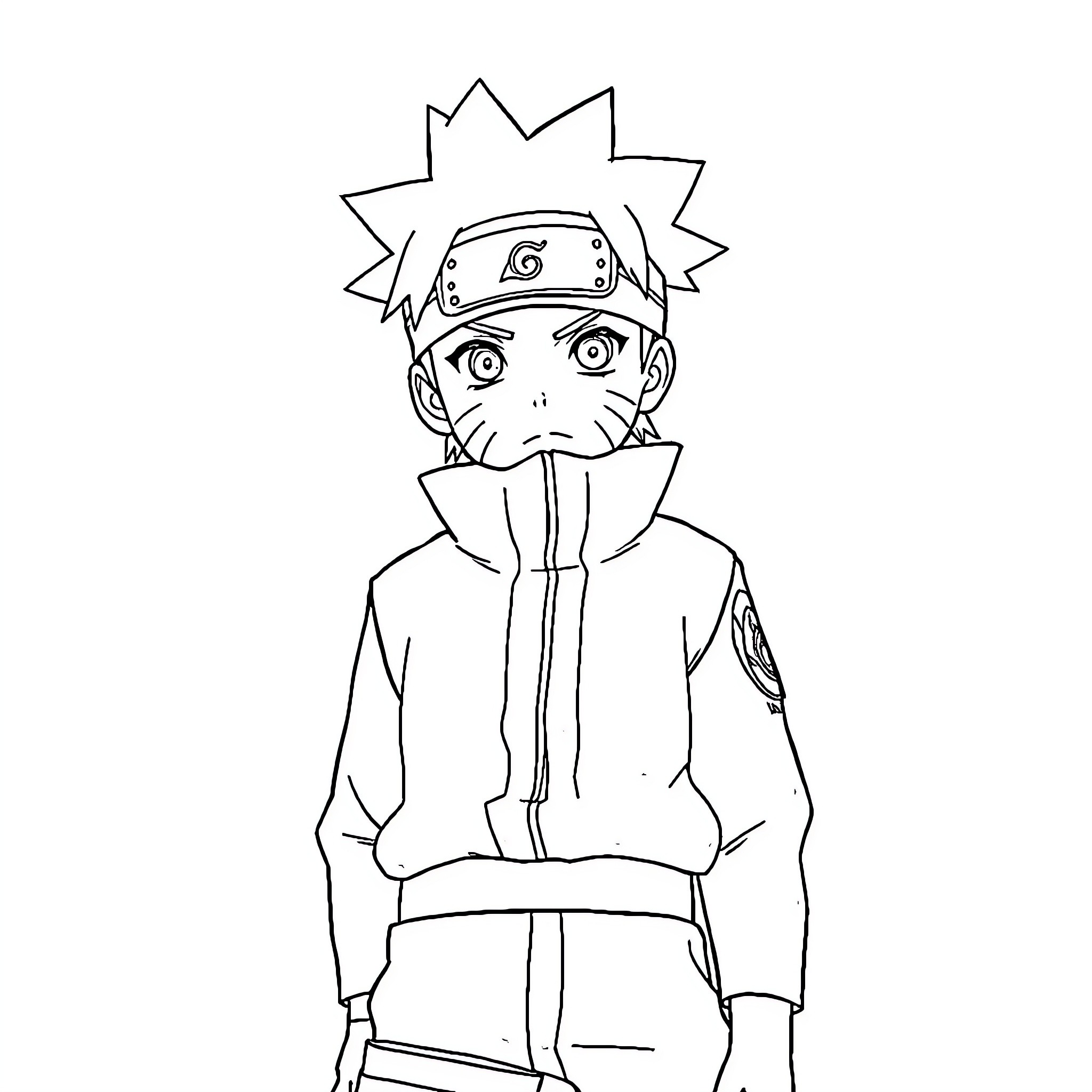 Naruto protagonist in a contemplative pose Coloring Page (free black-and-white line drawing printable PDF for all, from beginners to advanced learners, including children, teens, adults, and seniors)