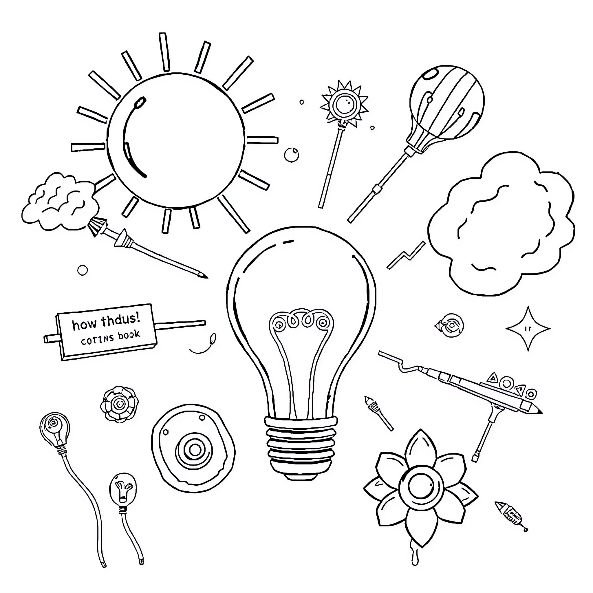 Outline of Imaginative Symbols and Elements Coloring Page (free black-and-white line drawing printable PDF for all, from beginners to advanced learners, including children, teens, adults, and seniors)