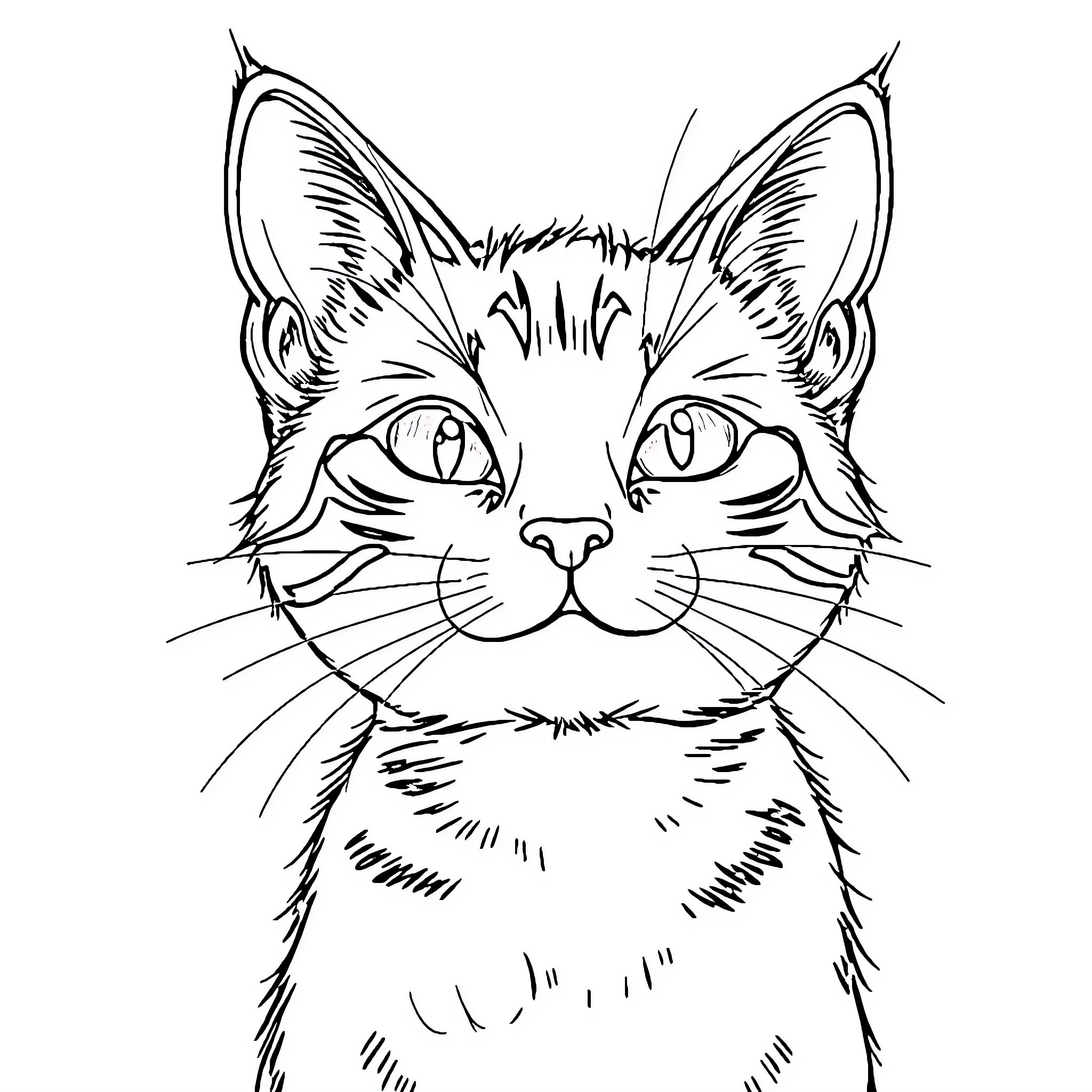 Colegiala's Curious Cat Coloring Page (free black-and-white line drawing printable PDF for all, from beginners to advanced learners, including children, teens, adults, and seniors)