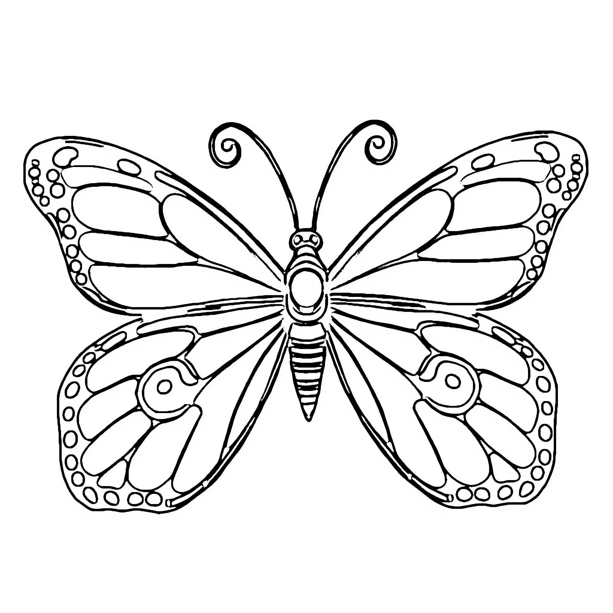 Butterfly with intricate wing patterns Coloring Page (free black-and-white line drawing printable PDF for all, from beginners to advanced learners, including children, teens, adults, and seniors)