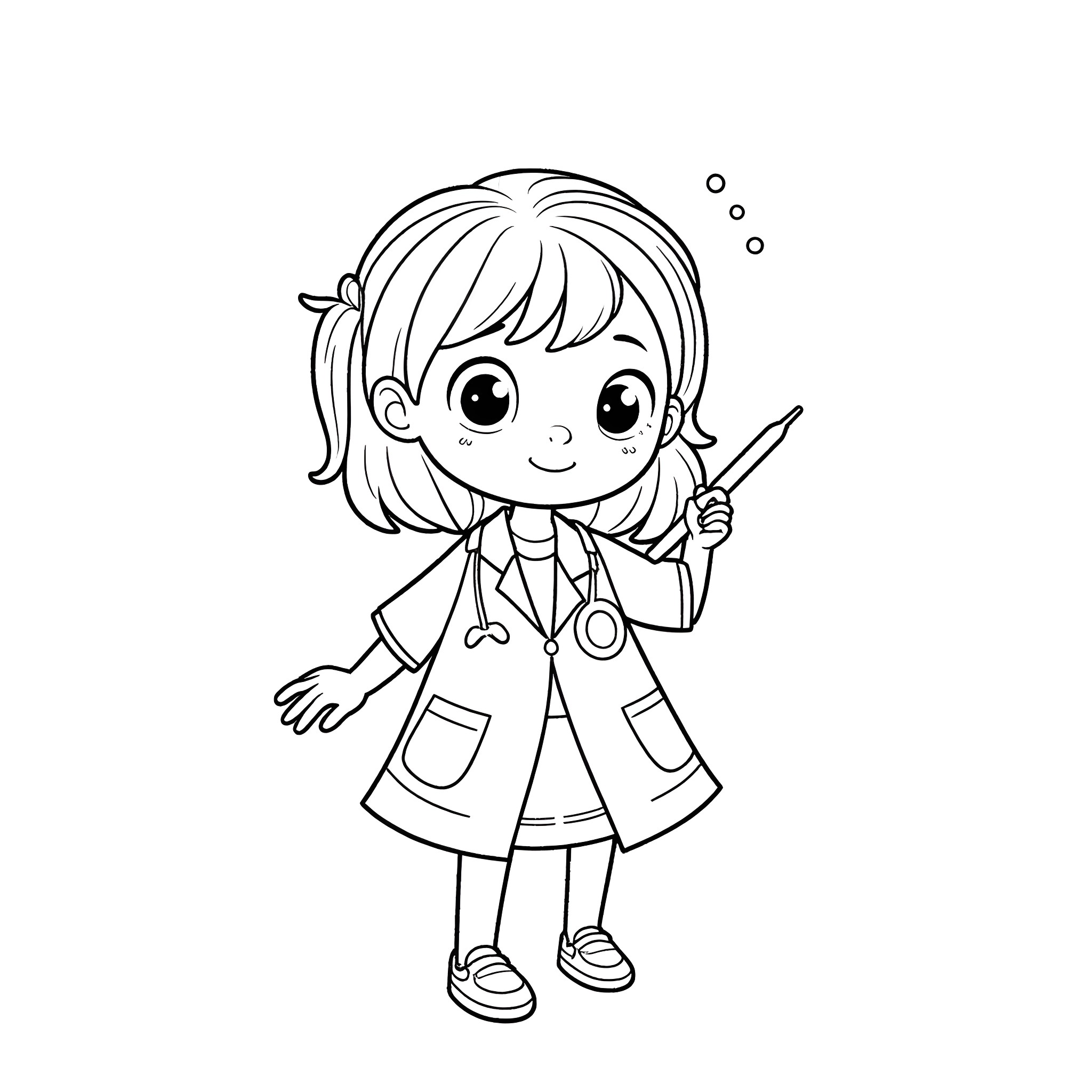 Bluey the Cheerful Doctor with a Wand Coloring Page (free black-and-white line drawing printable PDF for all, from beginners to advanced learners, including children, teens, adults, and seniors)