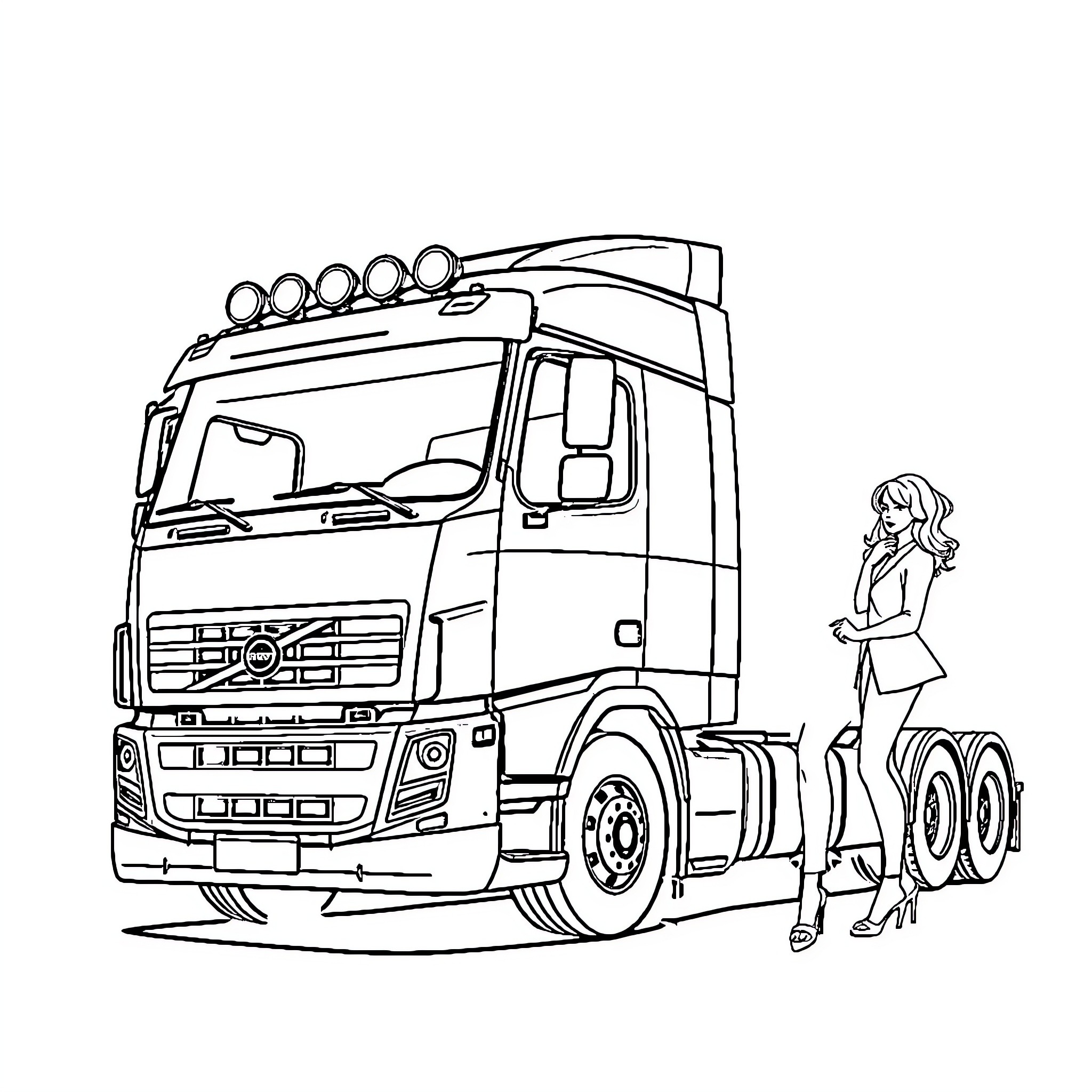 Camion transporting goods with driver Coloring Page (free black-and-white line drawing printable PDF for all, from beginners to advanced learners, including children, teens, adults, and seniors)