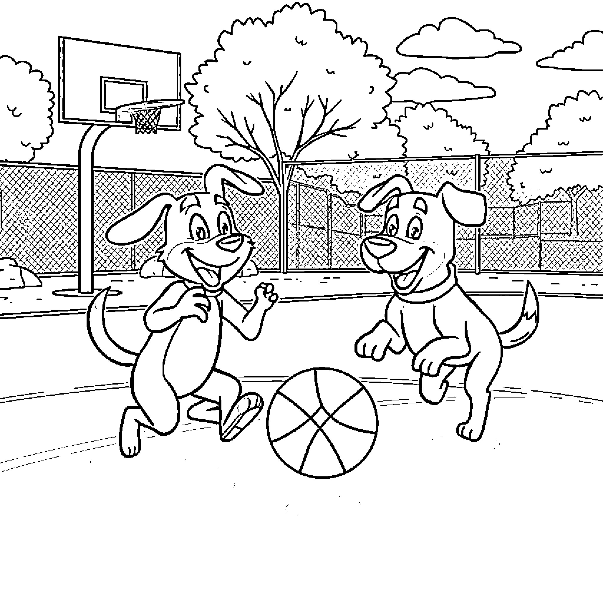 Bluey's Playground Adventure Coloring Page (free black-and-white line drawing printable PDF for all, from beginners to advanced learners, including children, teens, adults, and seniors)
