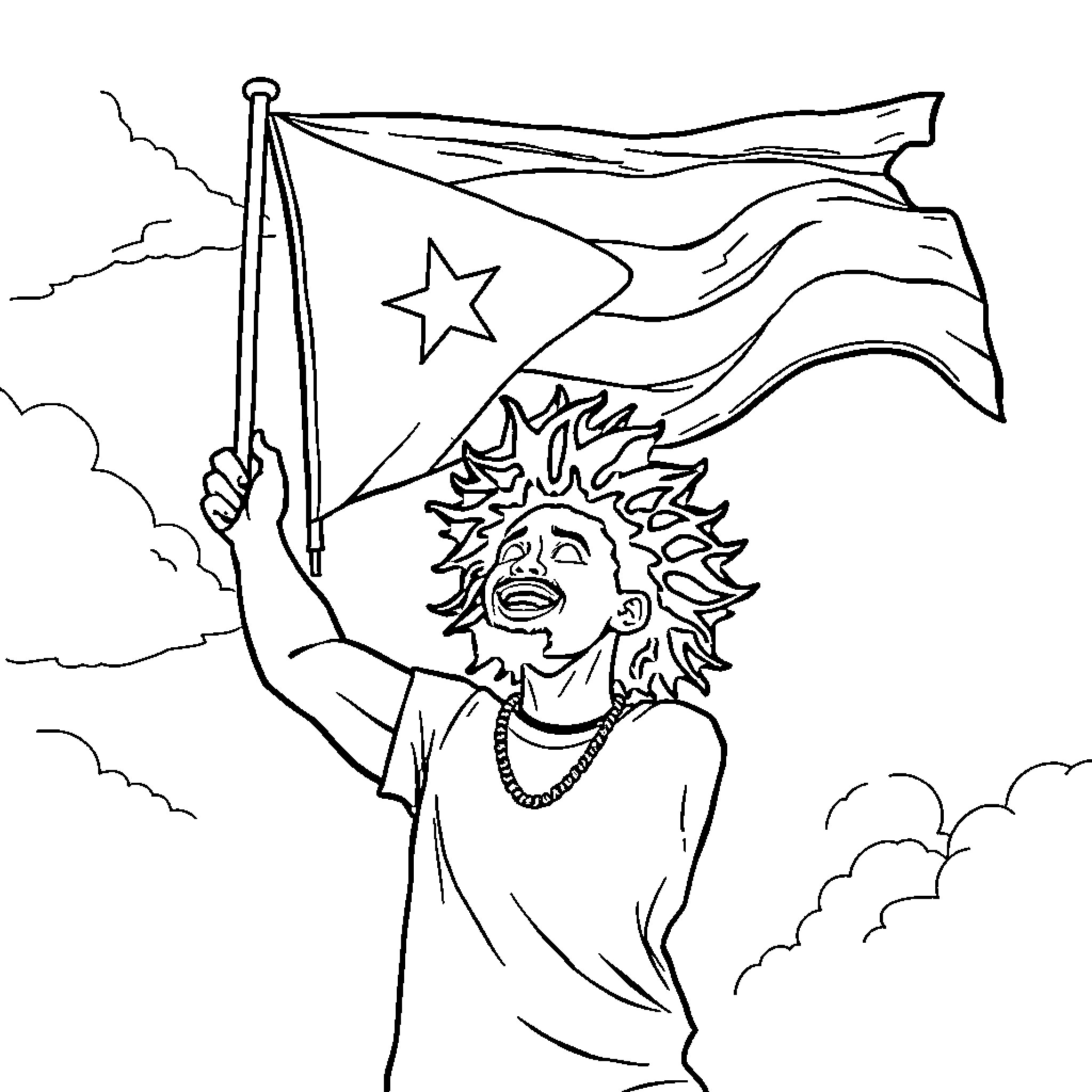 Blaze of Patriotism and Spirit Coloring Page (free black-and-white line drawing printable PDF for all, from beginners to advanced learners, including children, teens, adults, and seniors)