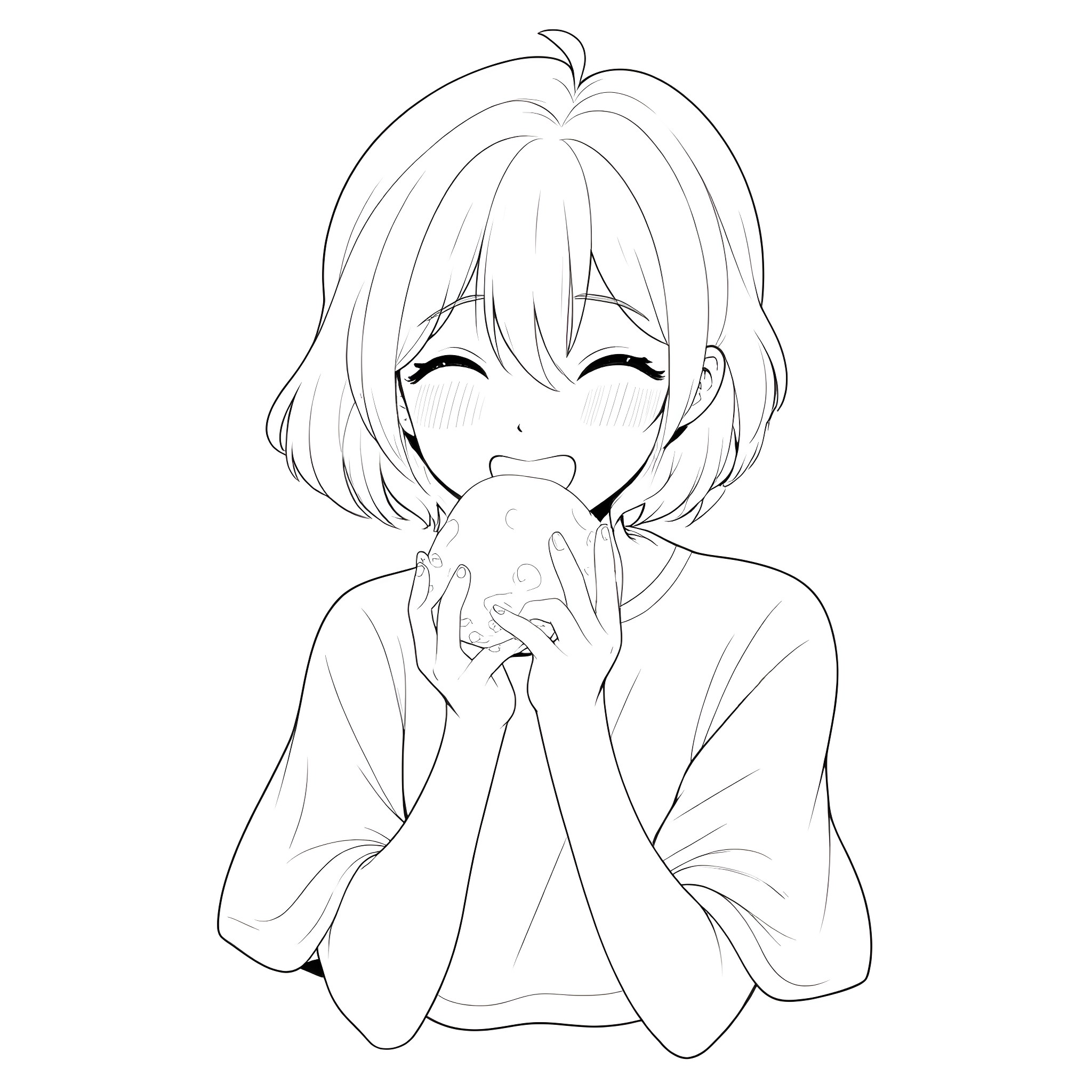 Tsukasa Hiiragi smiling and covering mouth Coloring Page (free black-and-white line drawing printable PDF for all, from beginners to advanced learners, including children, teens, adults, and seniors)
