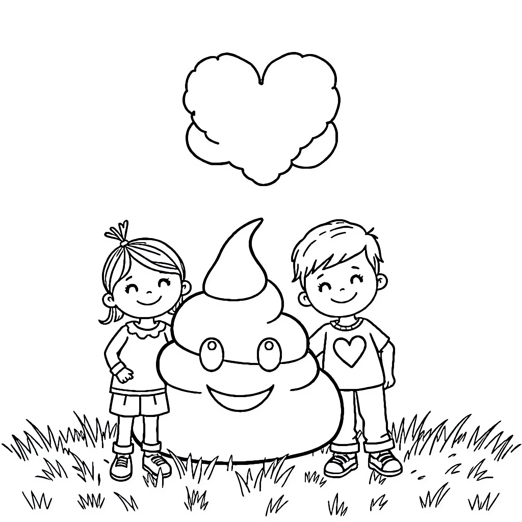 Cloud-themed children playing happily in the park Coloring Page (free black-and-white line drawing printable PDF for all, from beginners to advanced learners, including children, teens, adults, and seniors)