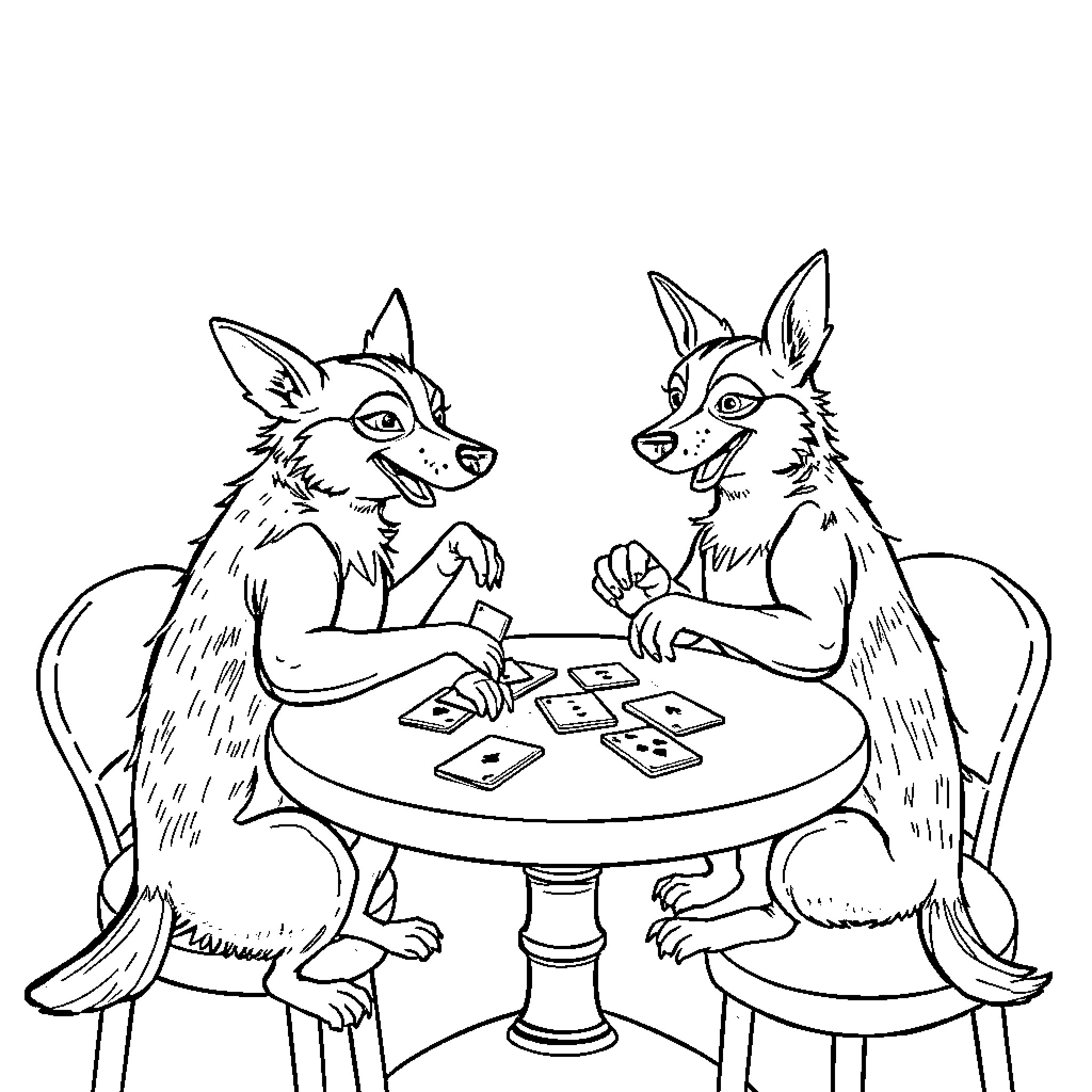 Paw Patrol Puppies Playing Cards at Table Coloring Page (free black-and-white line drawing printable PDF for all, from beginners to advanced learners, including children, teens, adults, and seniors)