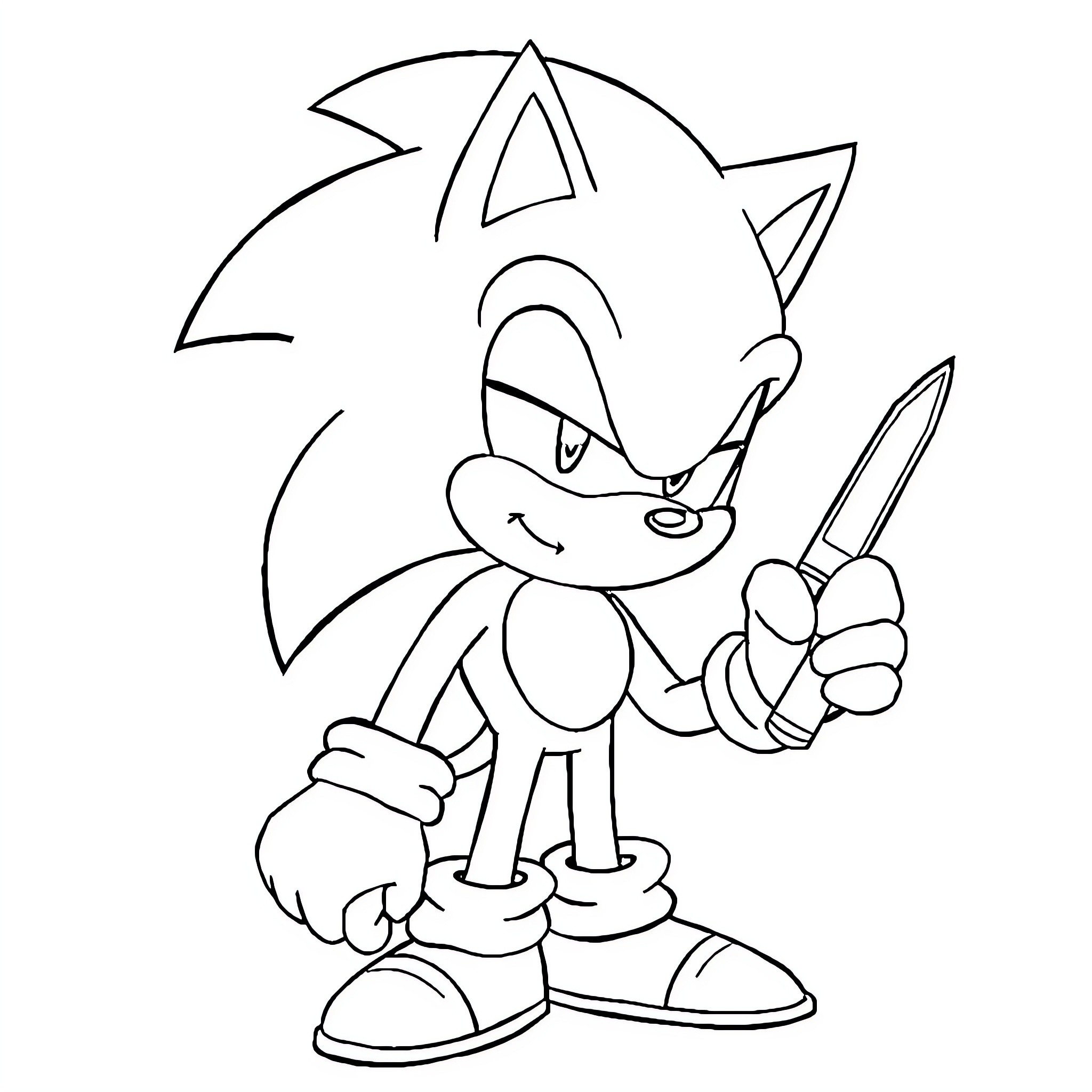 Sonic the Hedgehog running with a sword Coloring Page (free black-and-white line drawing printable PDF for all, from beginners to advanced learners, including children, teens, adults, and seniors)