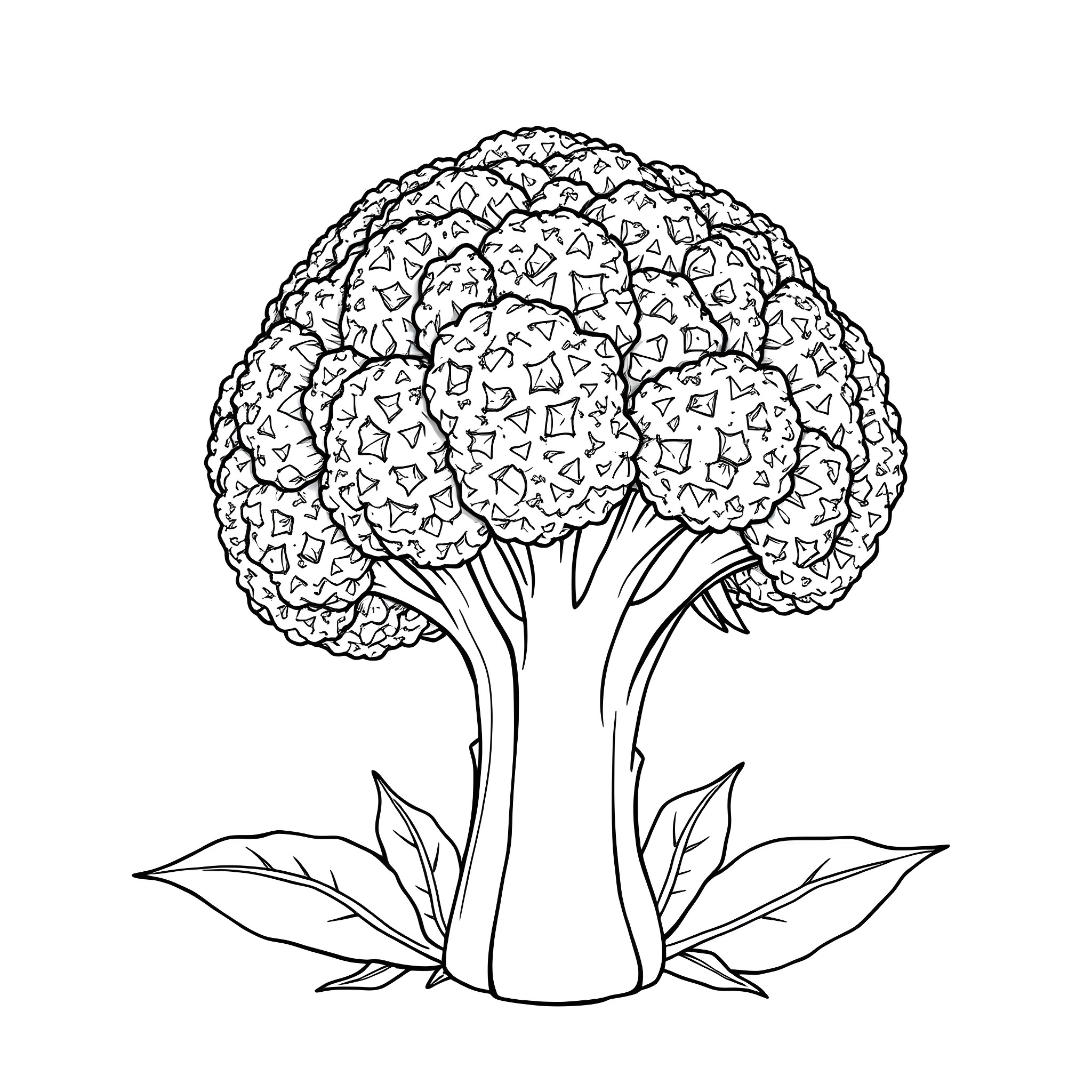 Broccoli bunch in line art illustration Coloring Page (free black-and-white line drawing printable PDF for all, from beginners to advanced learners, including children, teens, adults, and seniors)