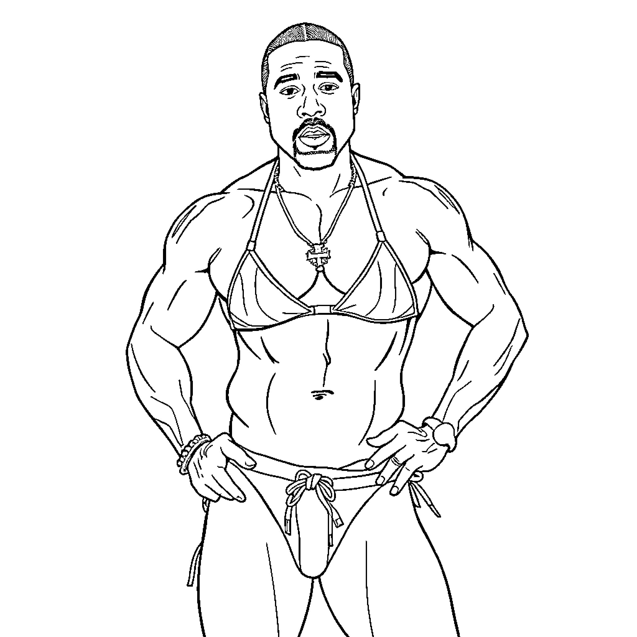 Kanye West posing in a provocative outfit Coloring Page (free black-and-white line drawing printable PDF for all, from beginners to advanced learners, including children, teens, adults, and seniors)