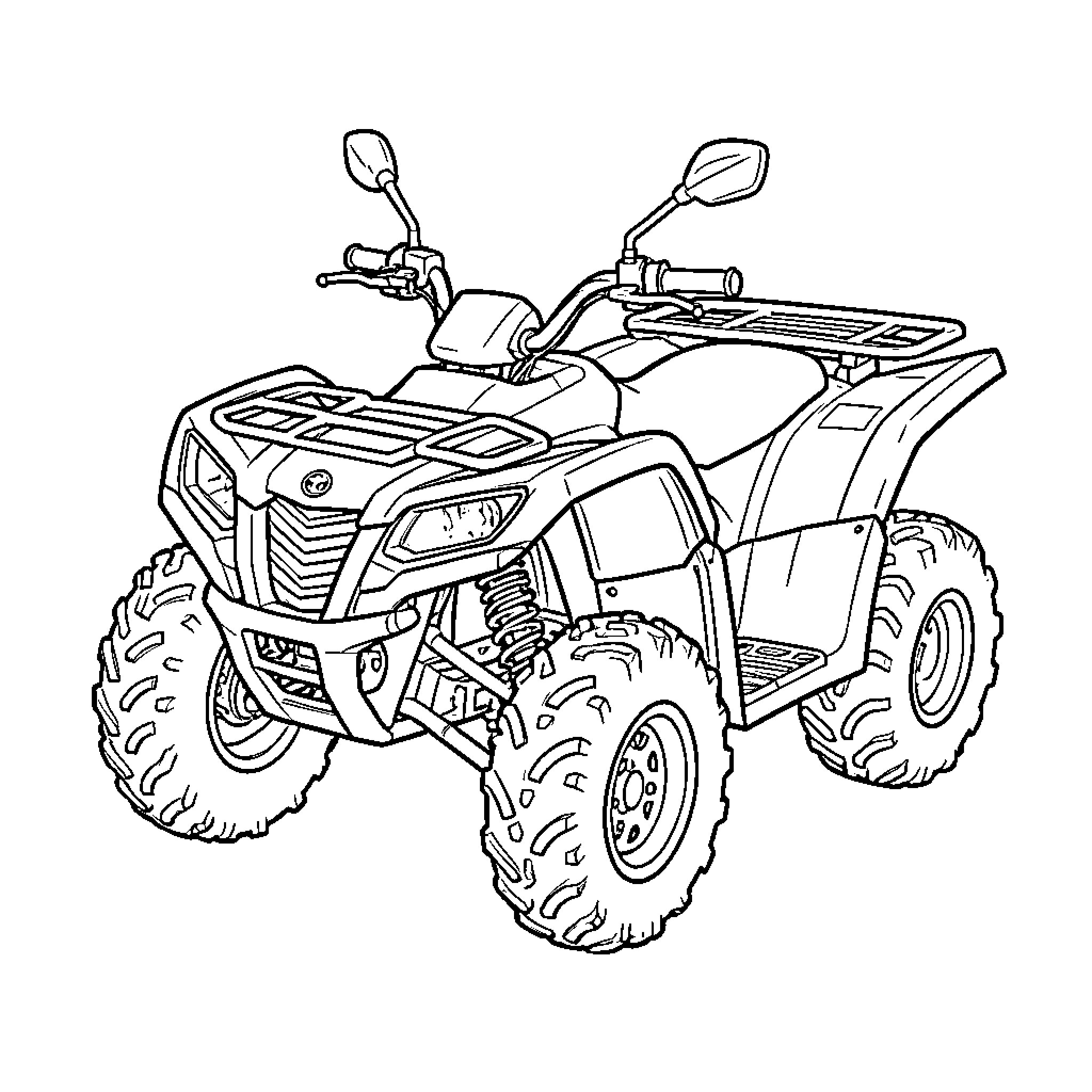 ATV off-road vehicle in action Coloring Page (free black-and-white line drawing printable PDF for all, from beginners to advanced learners, including children, teens, adults, and seniors)
