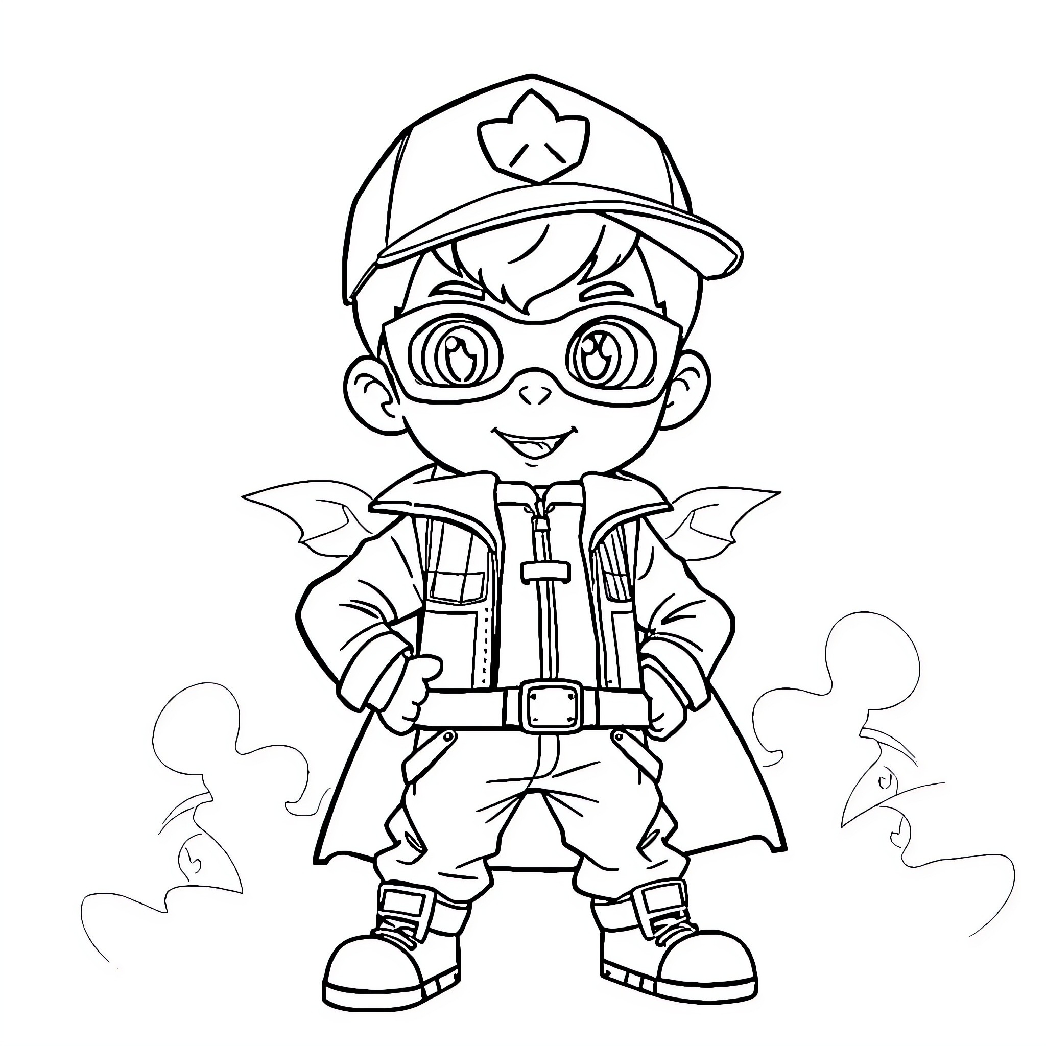 Boboiboy in action-packed adventure Coloring Page (free black-and-white line drawing printable PDF for all, from beginners to advanced learners, including children, teens, adults, and seniors)