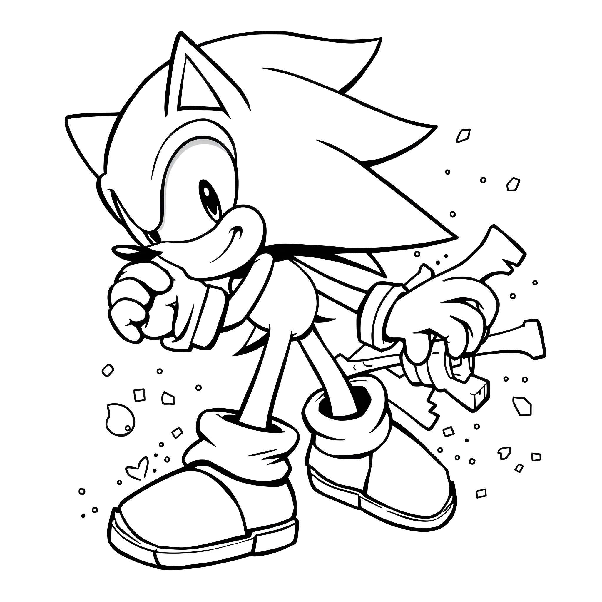 Shadow Hedgehog running with a determined expression Coloring Page (free black-and-white line drawing printable PDF for all, from beginners to advanced learners, including children, teens, adults, and seniors)