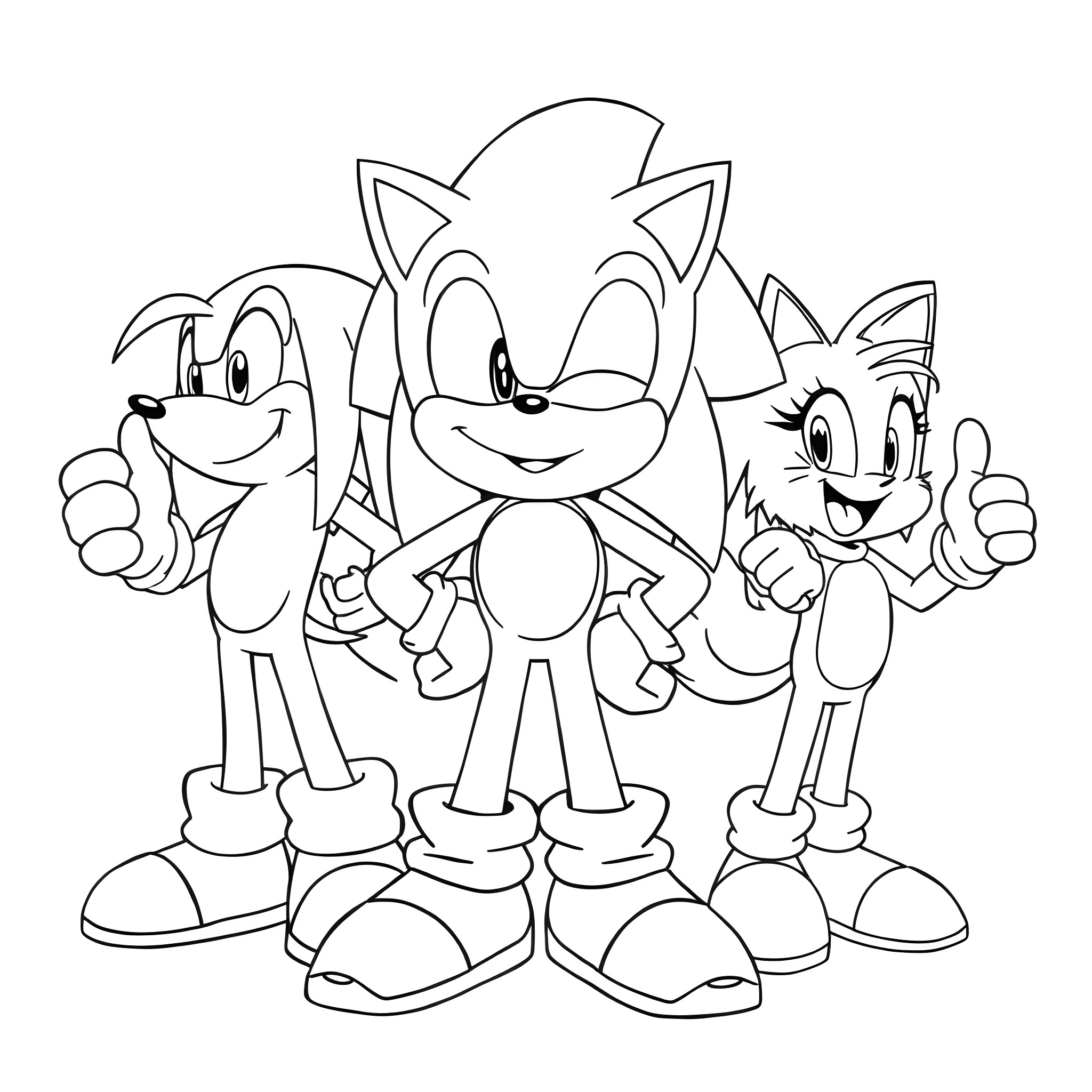 Sonic and Friends Enjoying Time Together Coloring Page (free black-and-white line drawing printable PDF for all, from beginners to advanced learners, including children, teens, adults, and seniors)