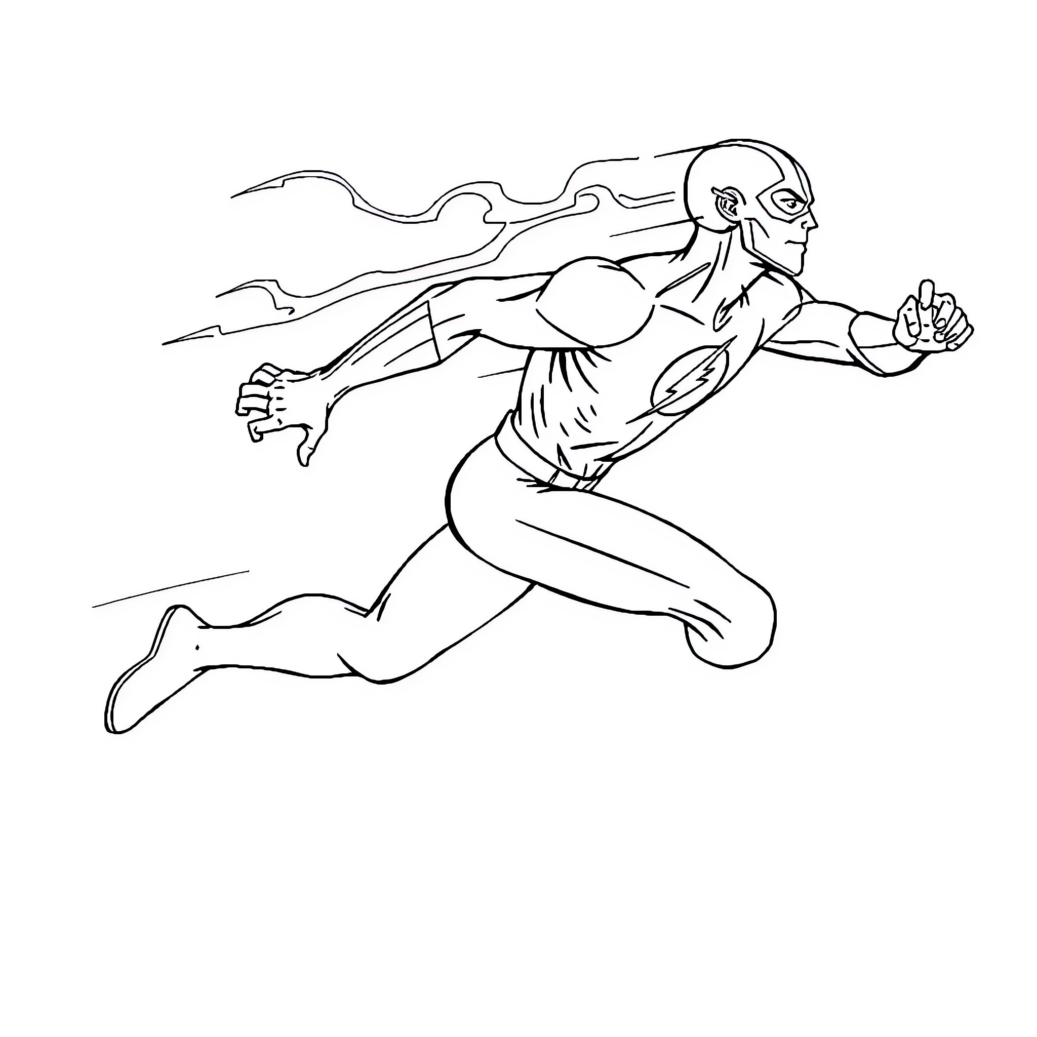 Flash in Action: Heroic Pose and Stride Coloring Page (free black-and-white line drawing printable PDF for all, from beginners to advanced learners, including children, teens, adults, and seniors)