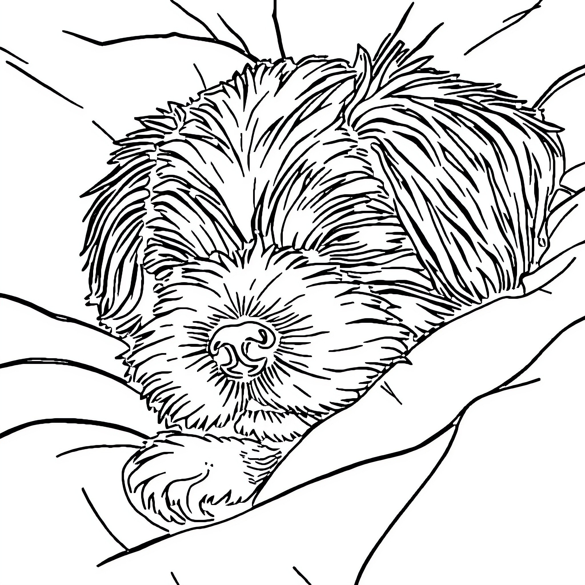 Dog sleeping peacefully in the shade Coloring Page (free black-and-white line drawing printable PDF for all, from beginners to advanced learners, including children, teens, adults, and seniors)