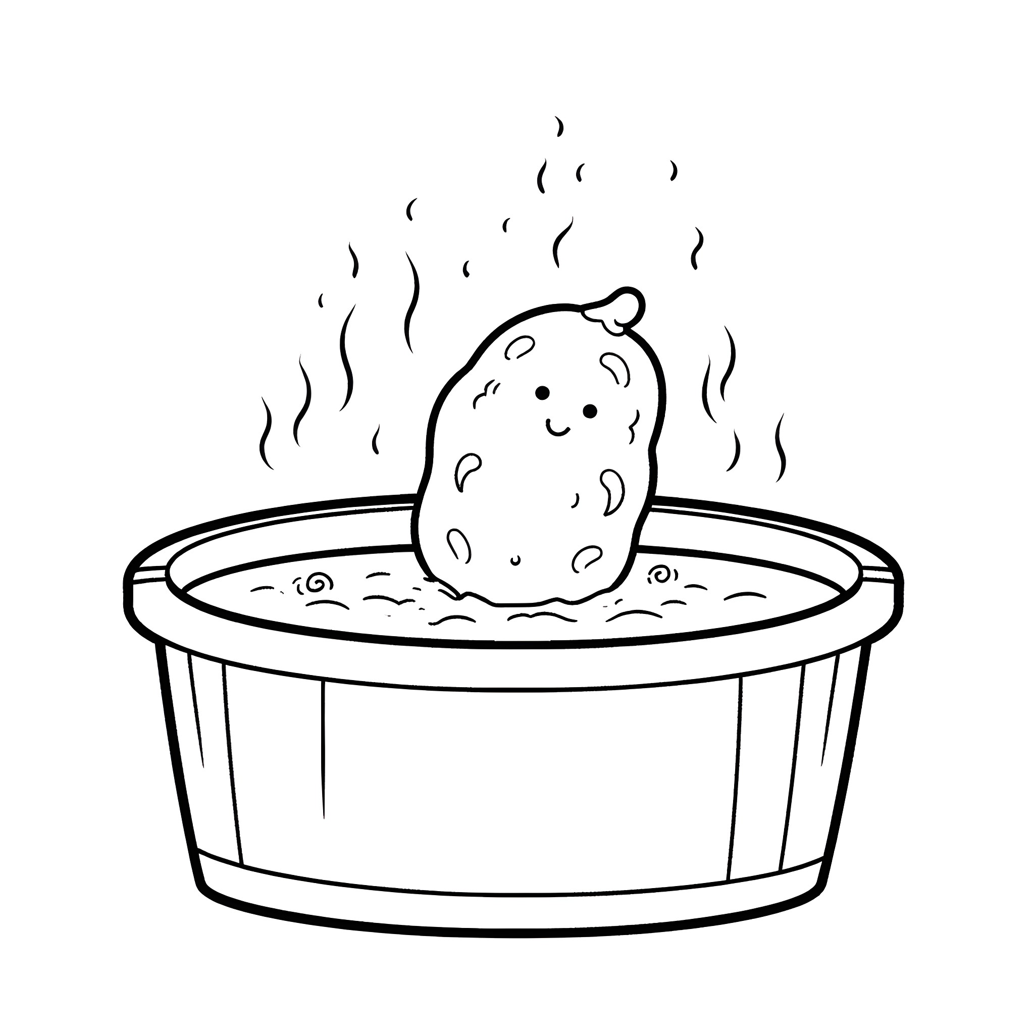 Potato enjoying a relaxing spa day Coloring Page (free black-and-white line drawing printable PDF for all, from beginners to advanced learners, including children, teens, adults, and seniors)