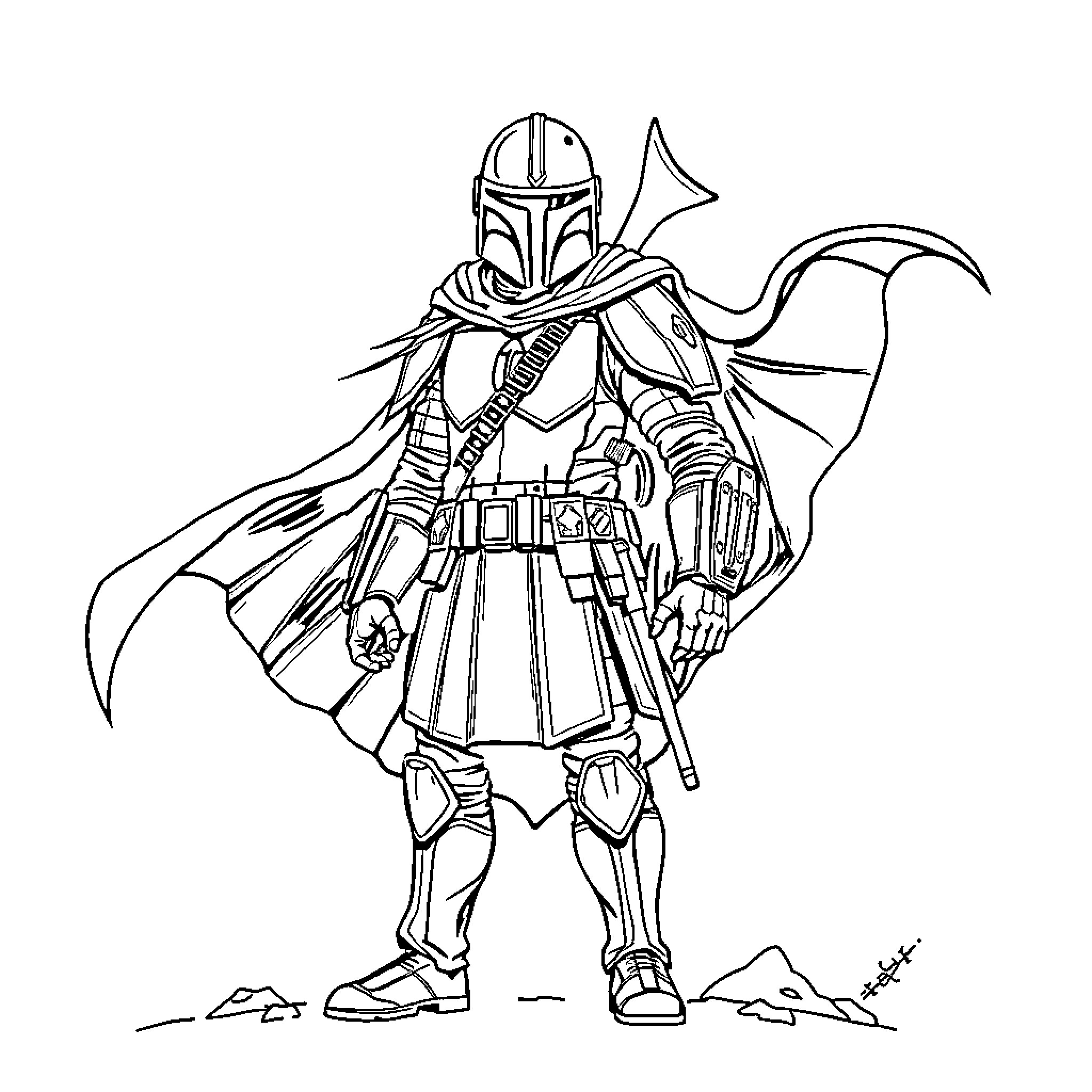 Spawn of a Galactic Warrior Coloring Page (free black-and-white line drawing printable PDF for all, from beginners to advanced learners, including children, teens, adults, and seniors)