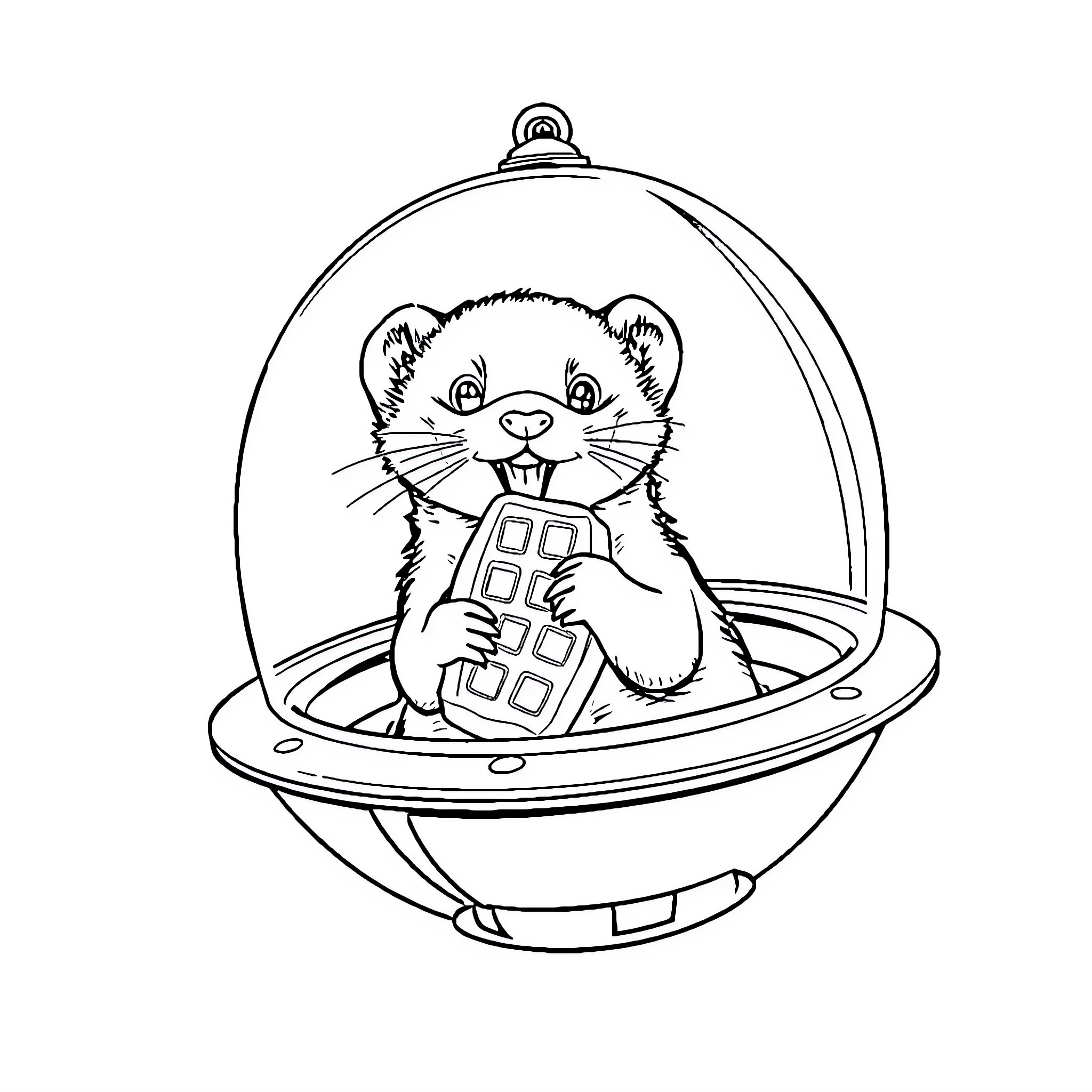 Ferret riding in a futuristic spacecraft Coloring Page (free black-and-white line drawing printable PDF for all, from beginners to advanced learners, including children, teens, adults, and seniors)
