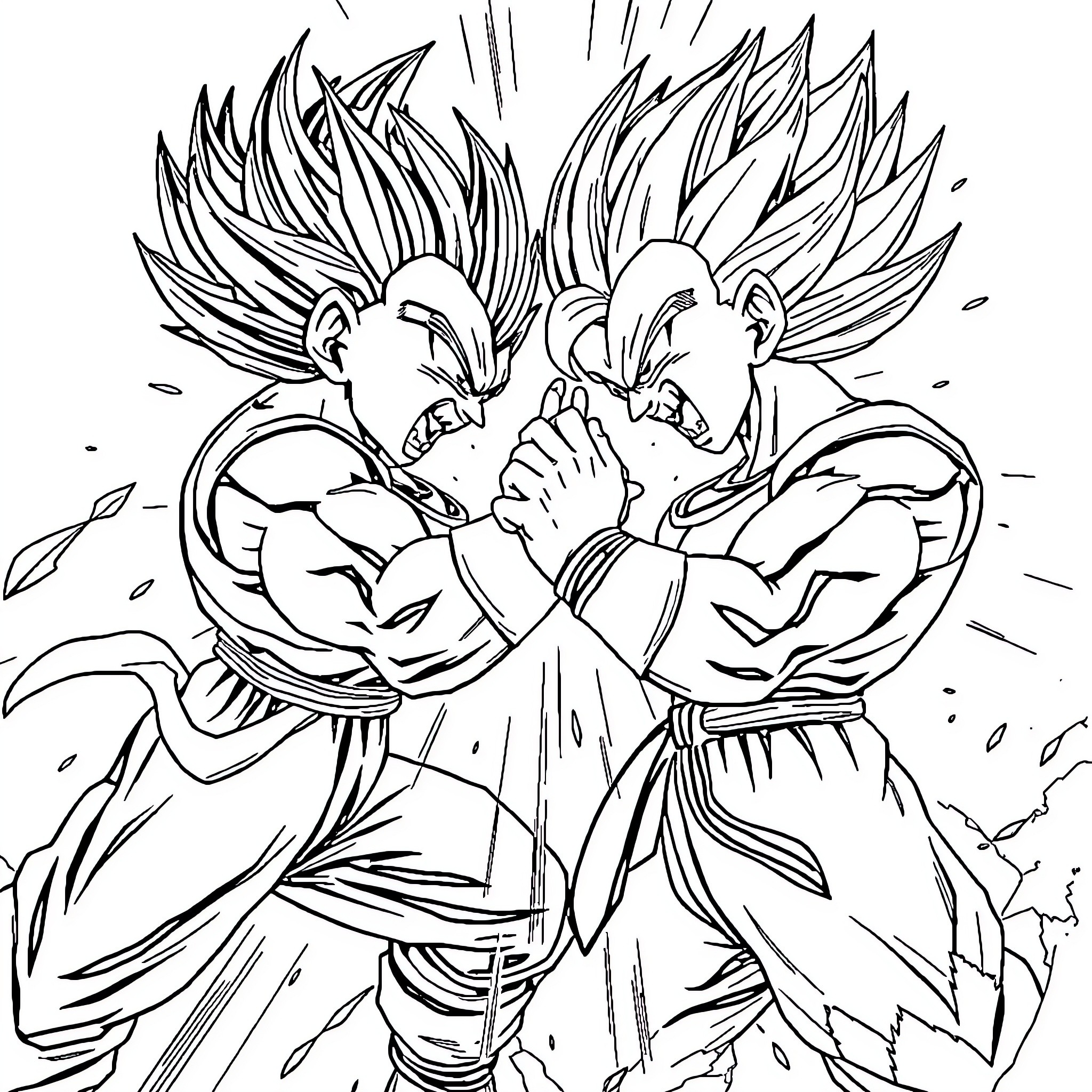 Vegeta characters in intense battle stance Coloring Page (free black-and-white line drawing printable PDF for all, from beginners to advanced learners, including children, teens, adults, and seniors)