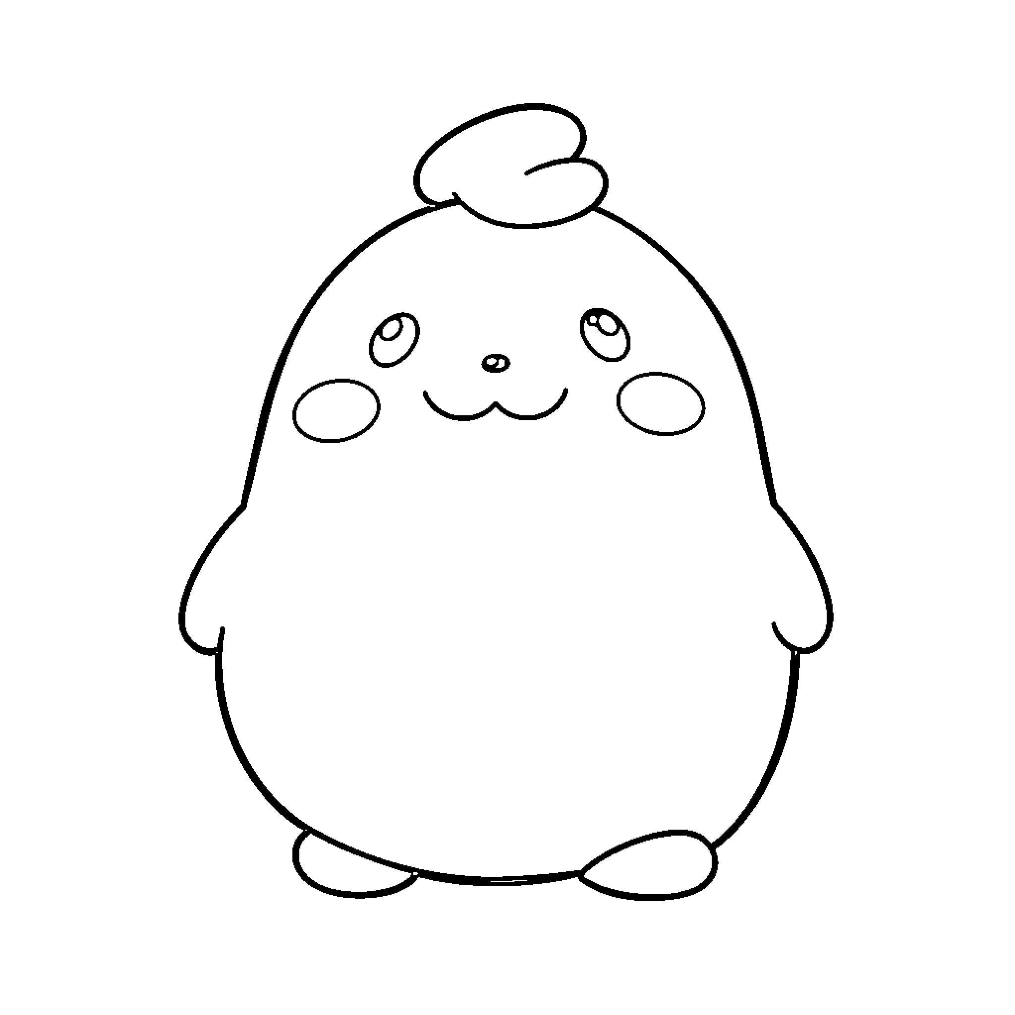 Squish Mellow Cute and Cuddly Character Coloring Page (free black-and-white line drawing printable PDF for all, from beginners to advanced learners, including children, teens, adults, and seniors)