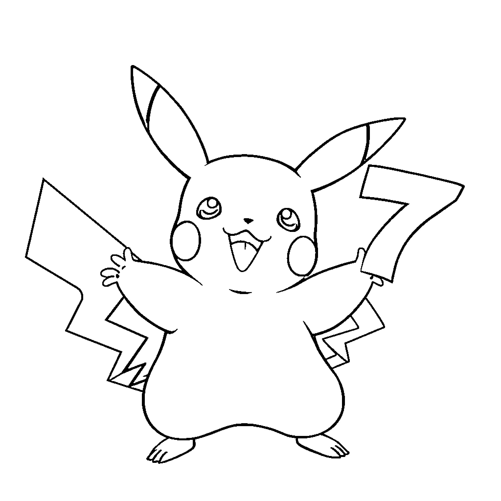 Pikachu striking a playful pose Coloring Page (free black-and-white line drawing printable PDF for all, from beginners to advanced learners, including children, teens, adults, and seniors)