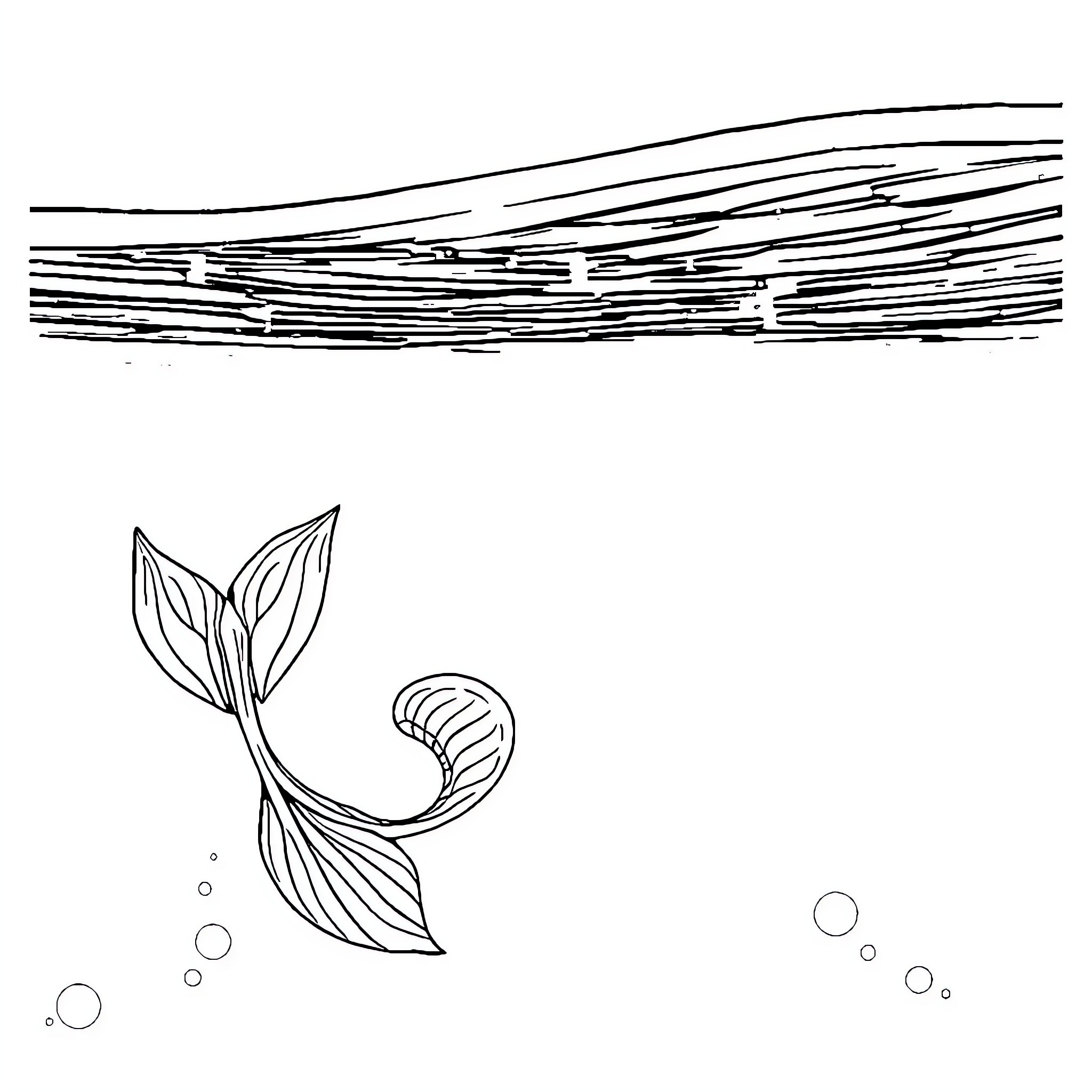 Mermaid swimming gracefully in the ocean waves Coloring Page (free black-and-white line drawing printable PDF for all, from beginners to advanced learners, including children, teens, adults, and seniors)